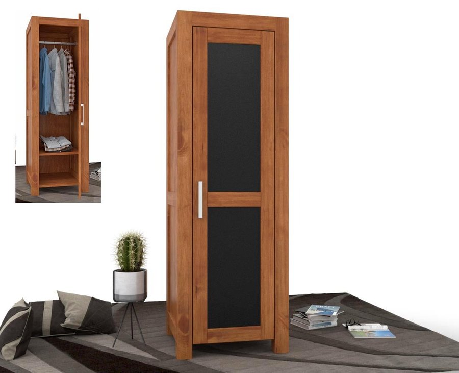 NATURA Leather Kleiderschrank 1-Türig mit Kleiderstange Massivholz