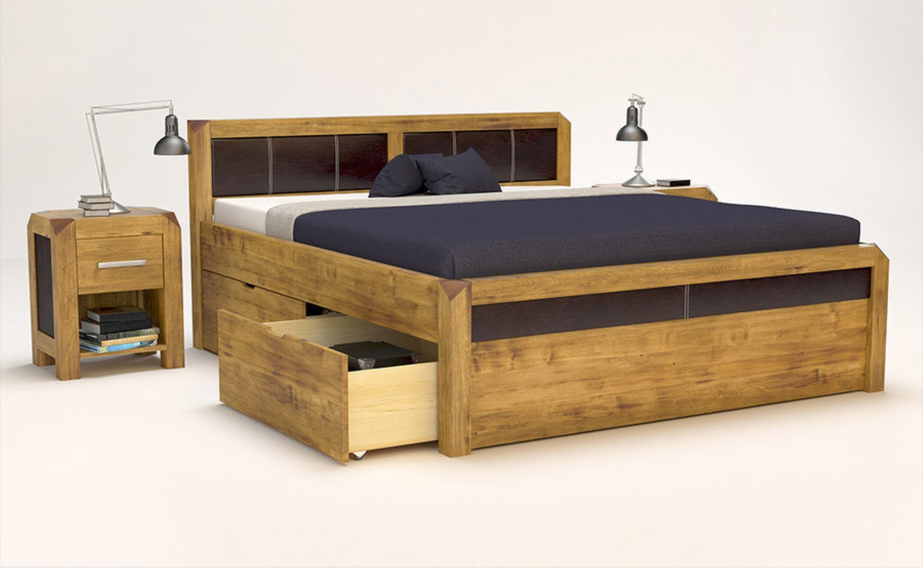 MODENA-VERSO Massivholzbett mit 4 x Bettschubladen