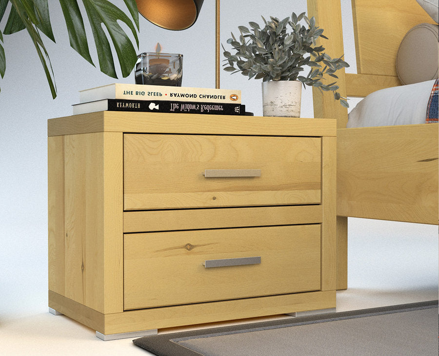 Pedenza Massivholz Nachttisch mit 2-Schubladen