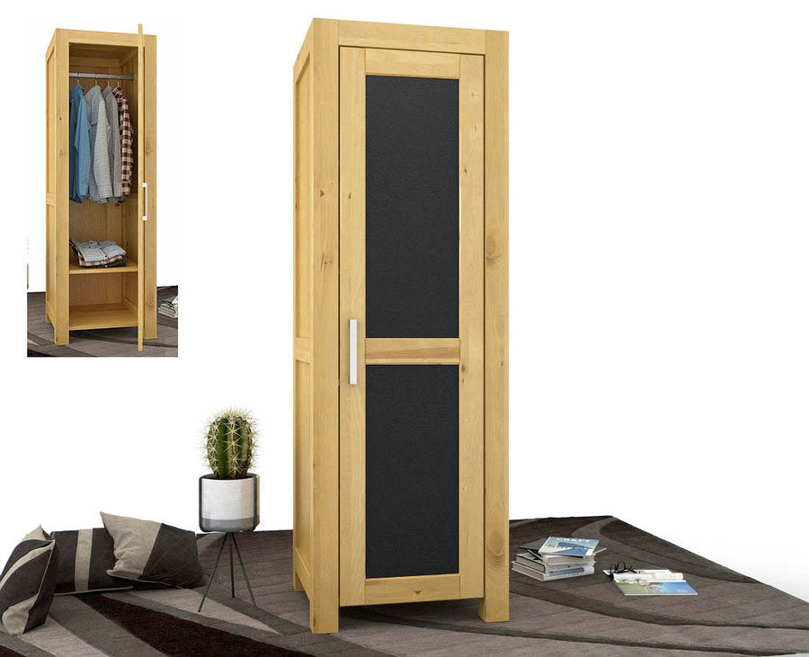 NATURA Leather Kleiderschrank 1-Türig mit Kleiderstange Massivholz