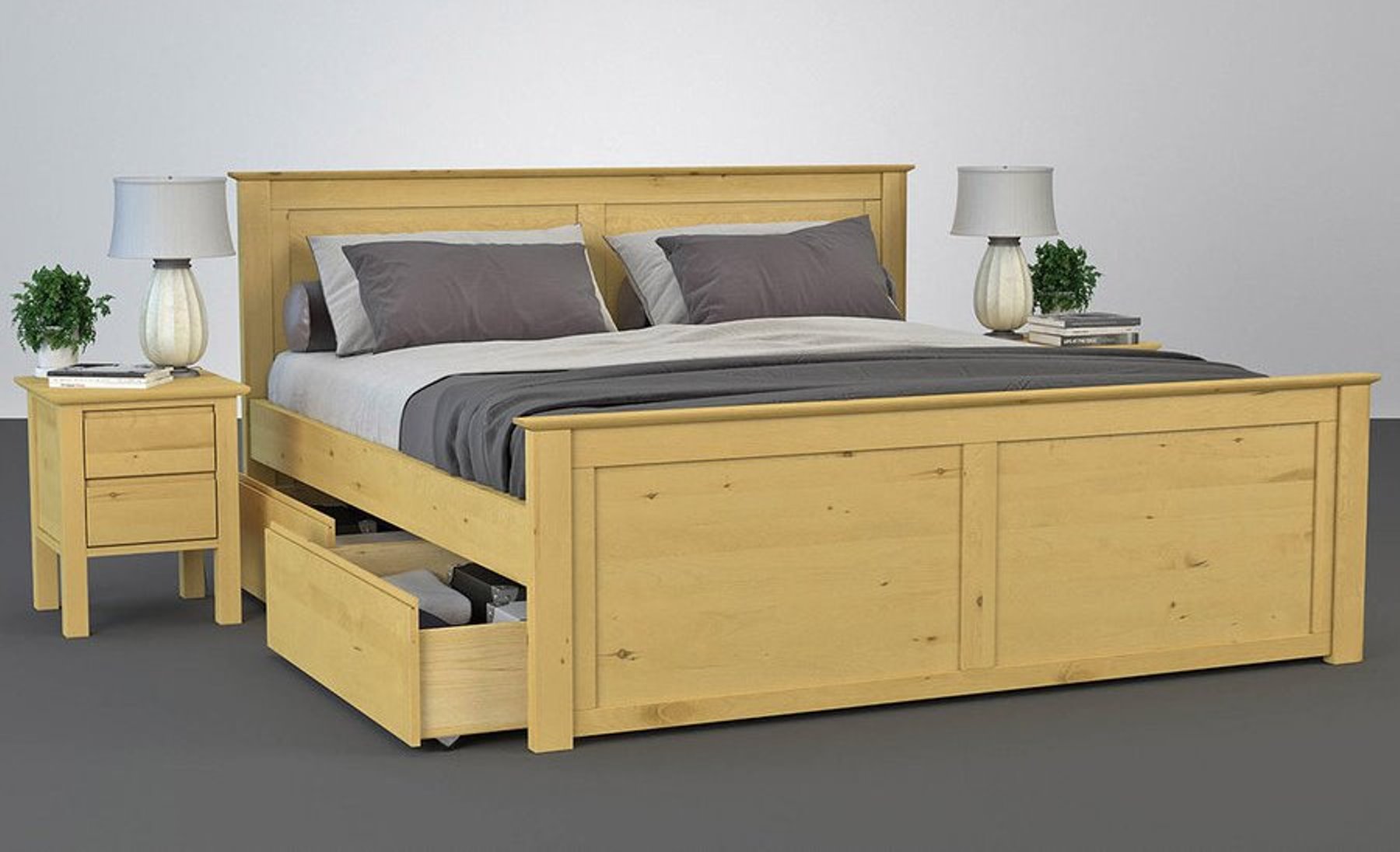 FLORANCE Massivholzbett mit 4 Schubladen