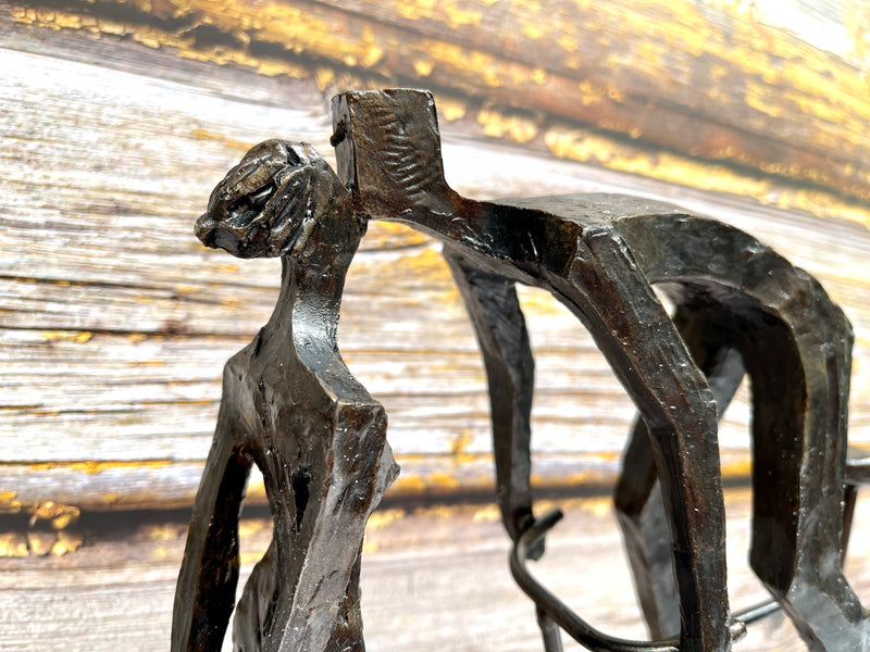 Kiss Me Romantic Lovers Sculpture on Bicycle - High Quality Home &amp; Office Decoration