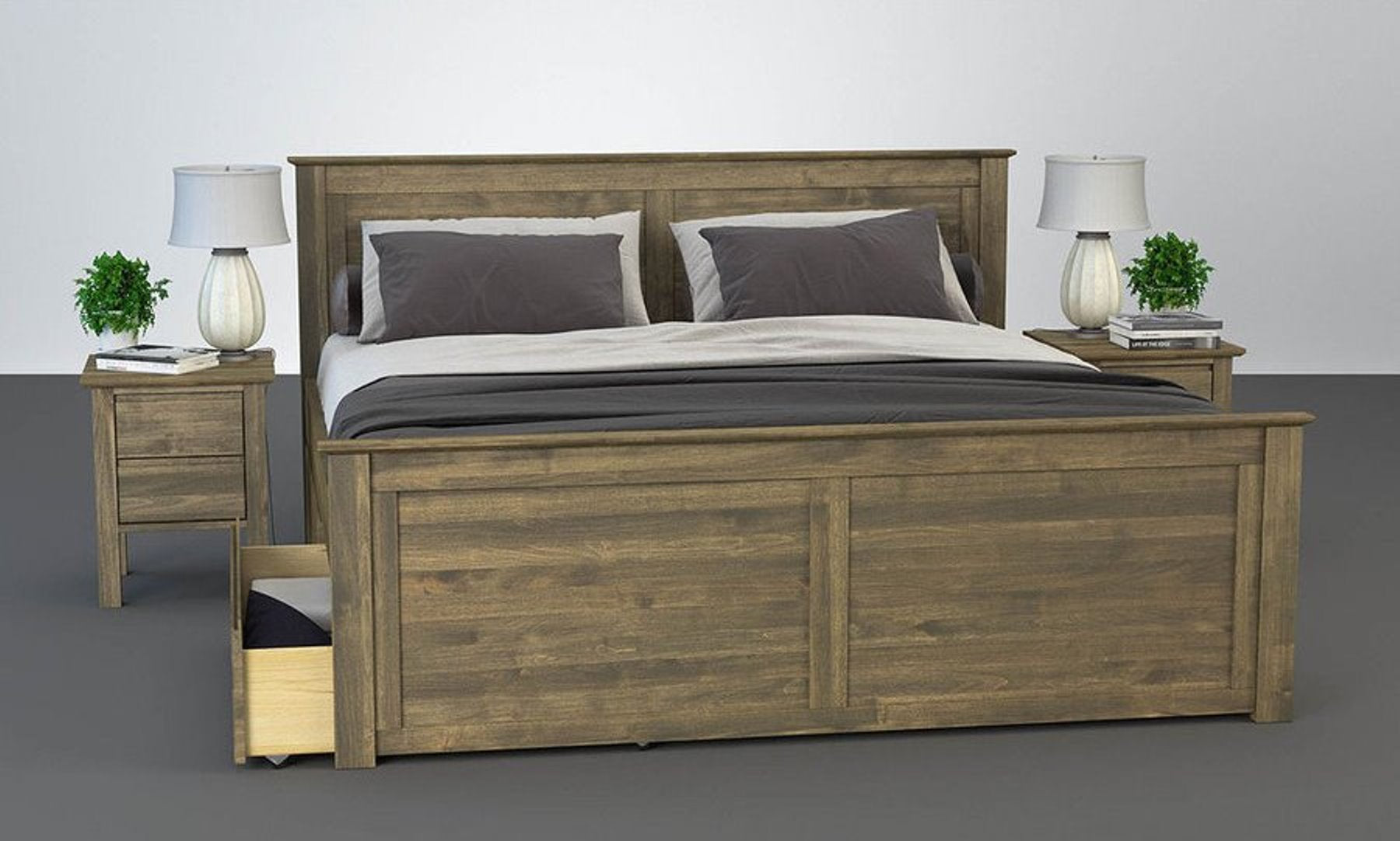 FLORANCE Massivholzbett mit 4 Schubladen