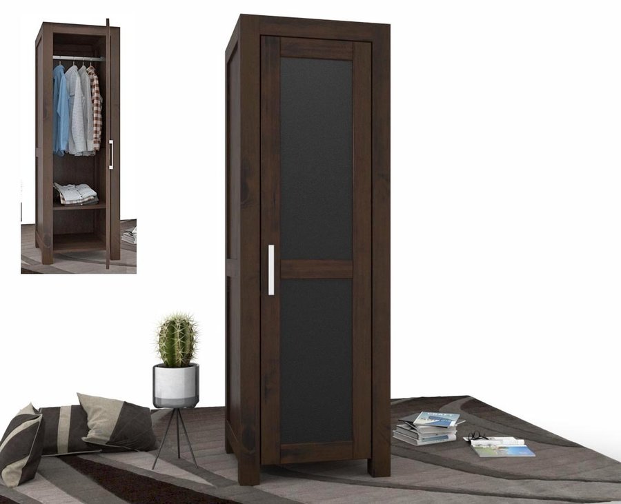 NATURA Leather Kleiderschrank 1-Türig mit Kleiderstange Massivholz