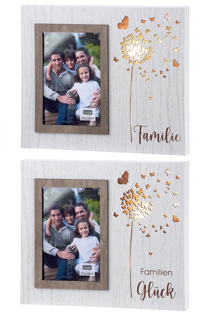Set of 2 family LED photo frames in light gray – for unforgettable family moments in light and design