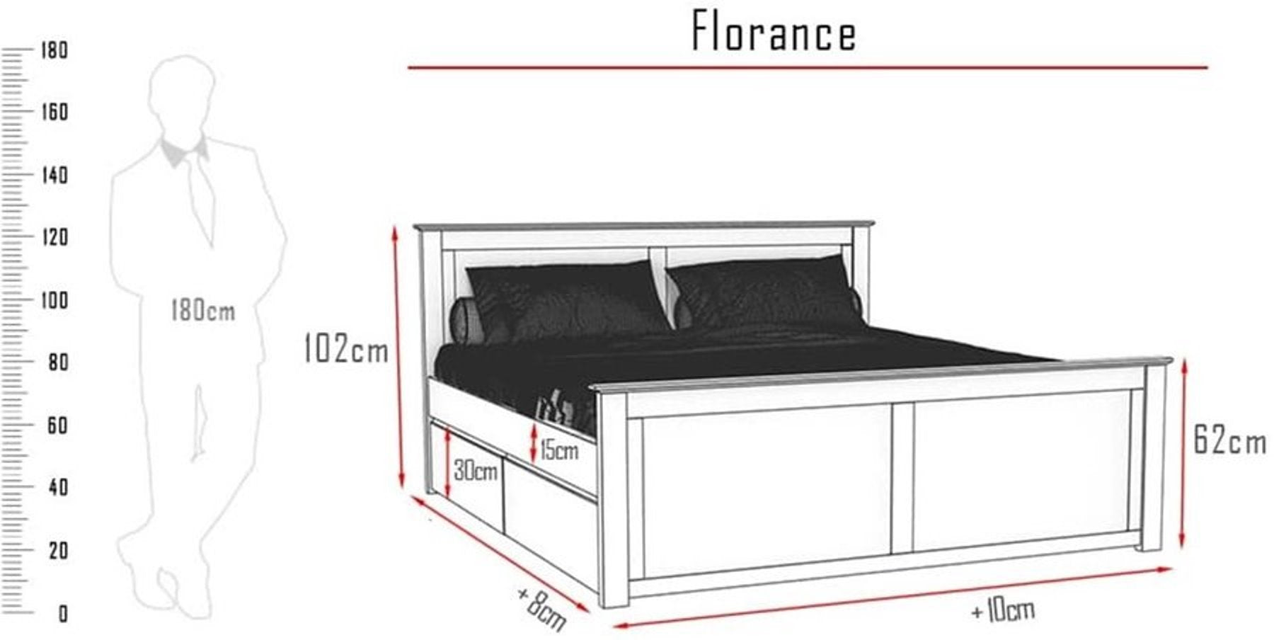 FLORANCE Massivholzbett mit 4 Schubladen