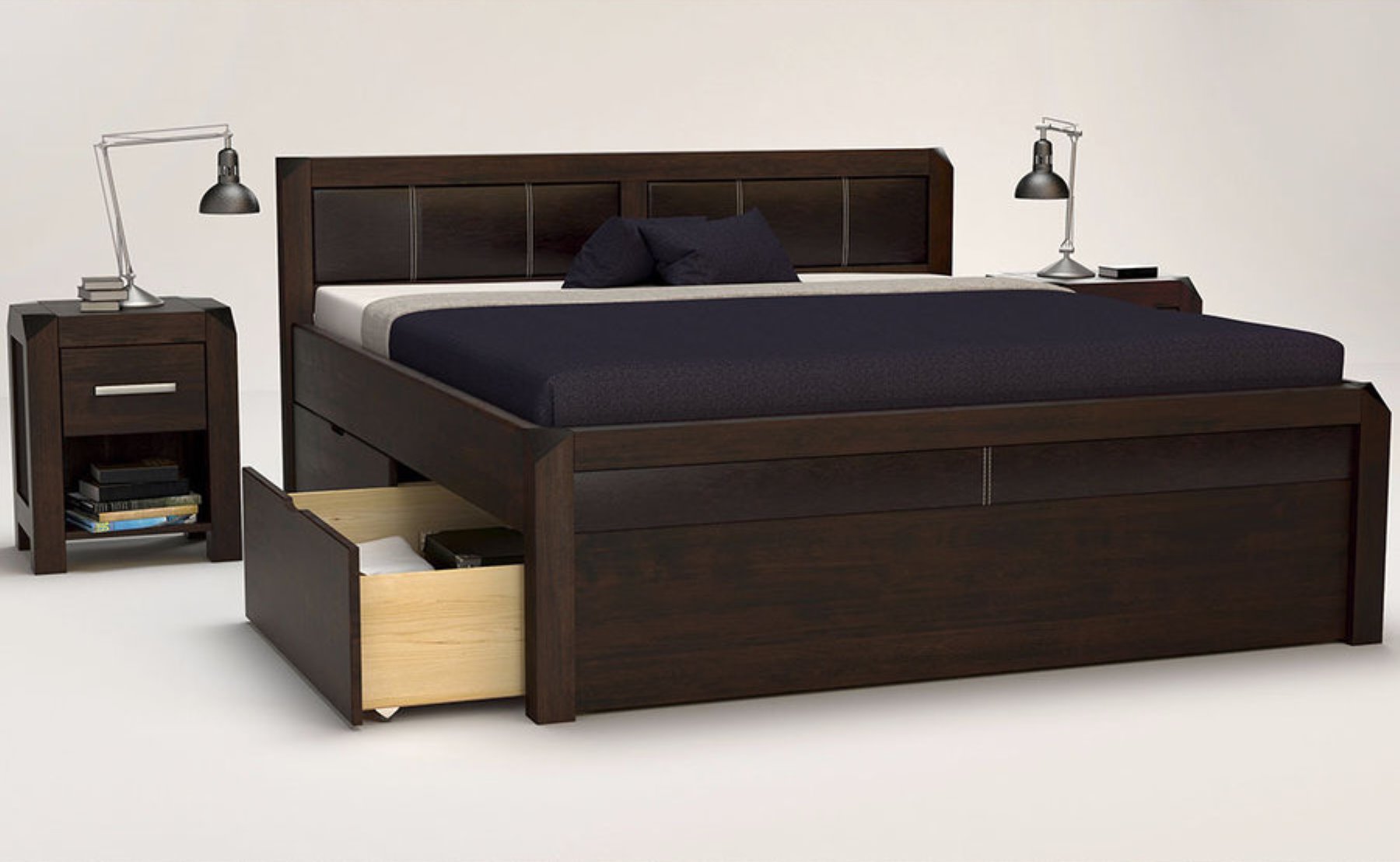 MODENA-VERSO Massivholzbett mit 4 x Bettschubladen