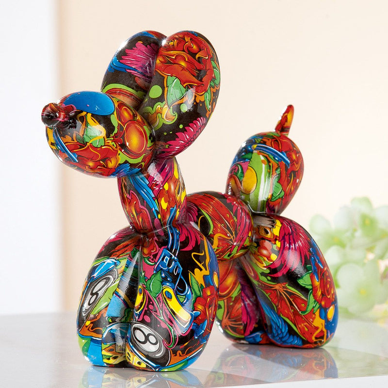 Ballon-Hund aus Polyresin im Street Art Design - Bunter Graffiti-Stil für einzigartige Dekoration