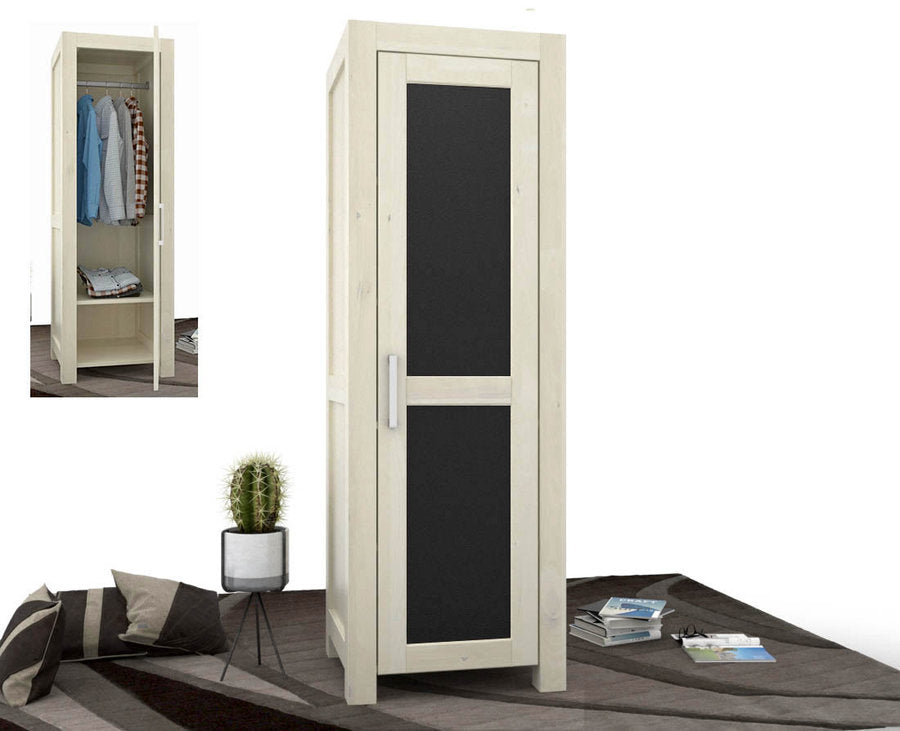 NATURA Leather Kleiderschrank 1-Türig mit Kleiderstange Massivholz