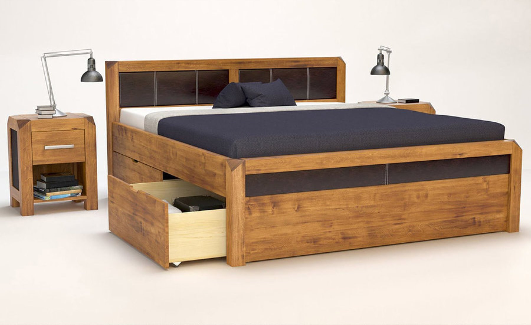 MODENA-VERSO Massivholzbett mit 4 x Bettschubladen