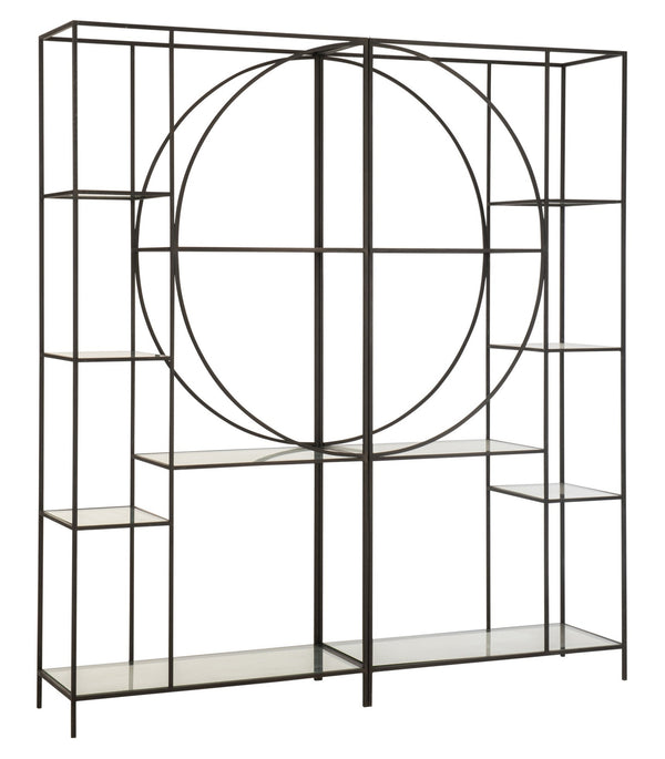Elegante 2-delige plank Mixon in cirkeldesign van metaal en glas in zwart