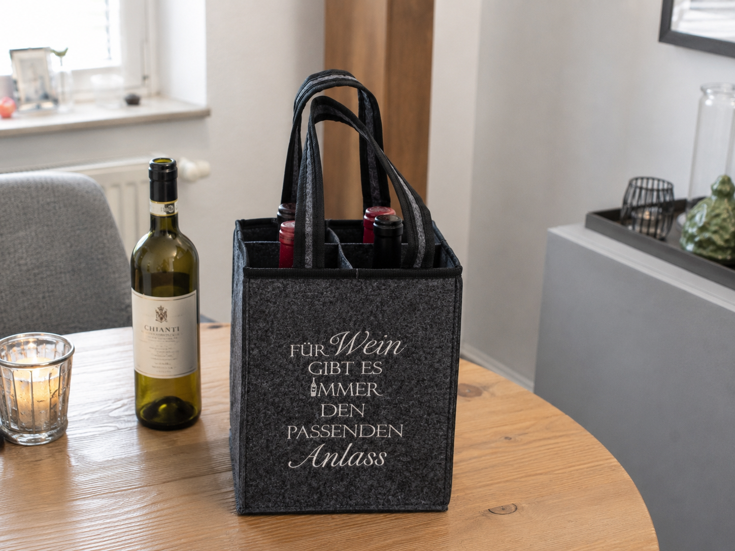 Weinflaschenhalter Filz Tragetasche Vino Anlass 4 Flaschen