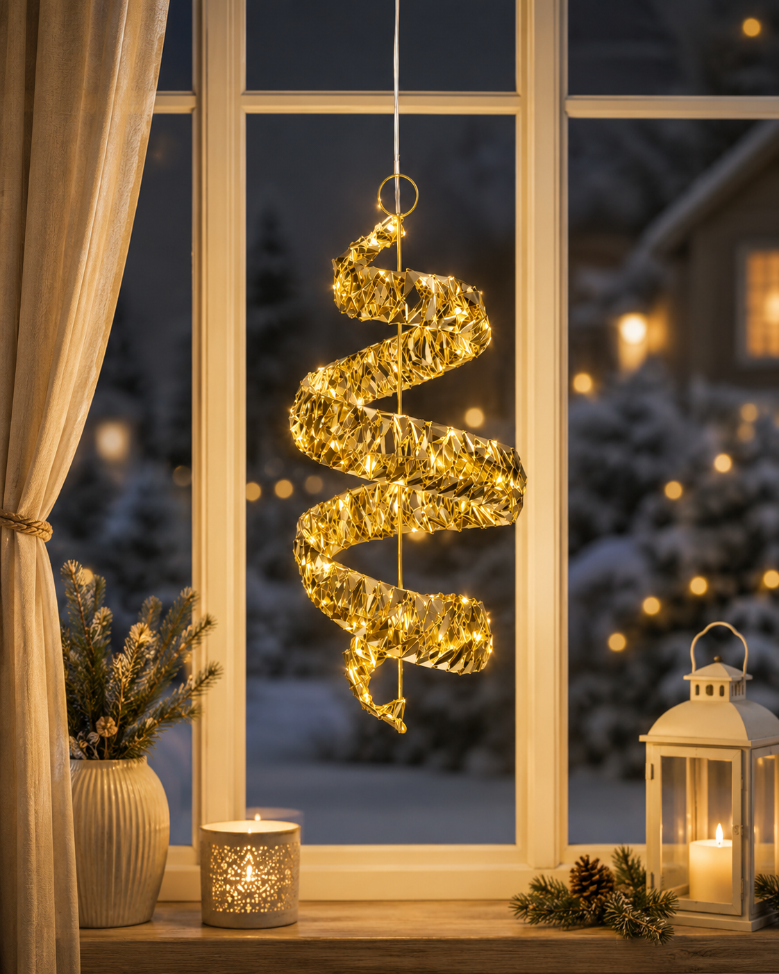 LED Deko Quirl Liora goldfarben 41 cm für Innen und Außenbereich