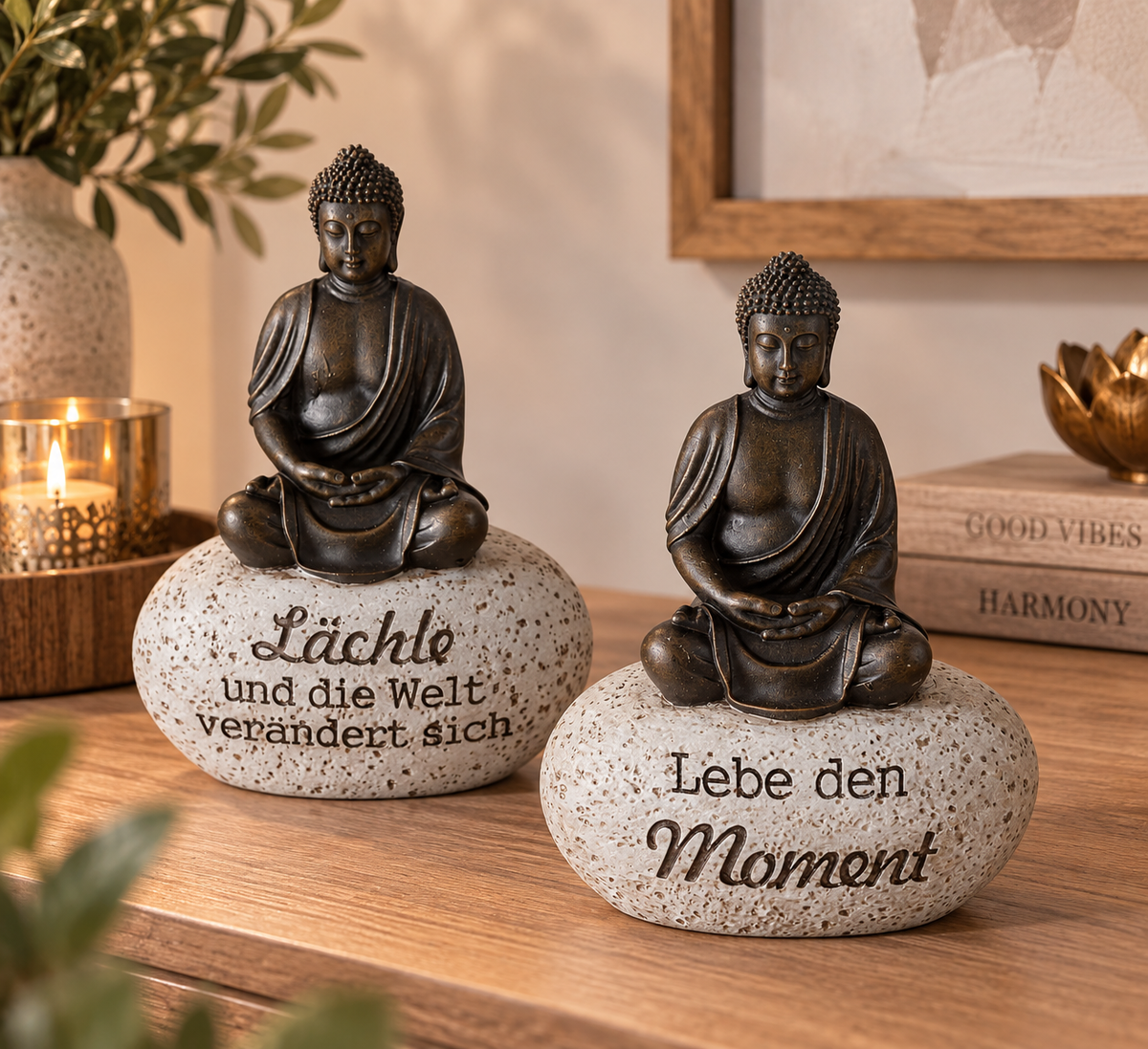 Buddhafigur Zen-Buddha 2er Set braun grau 15 cm