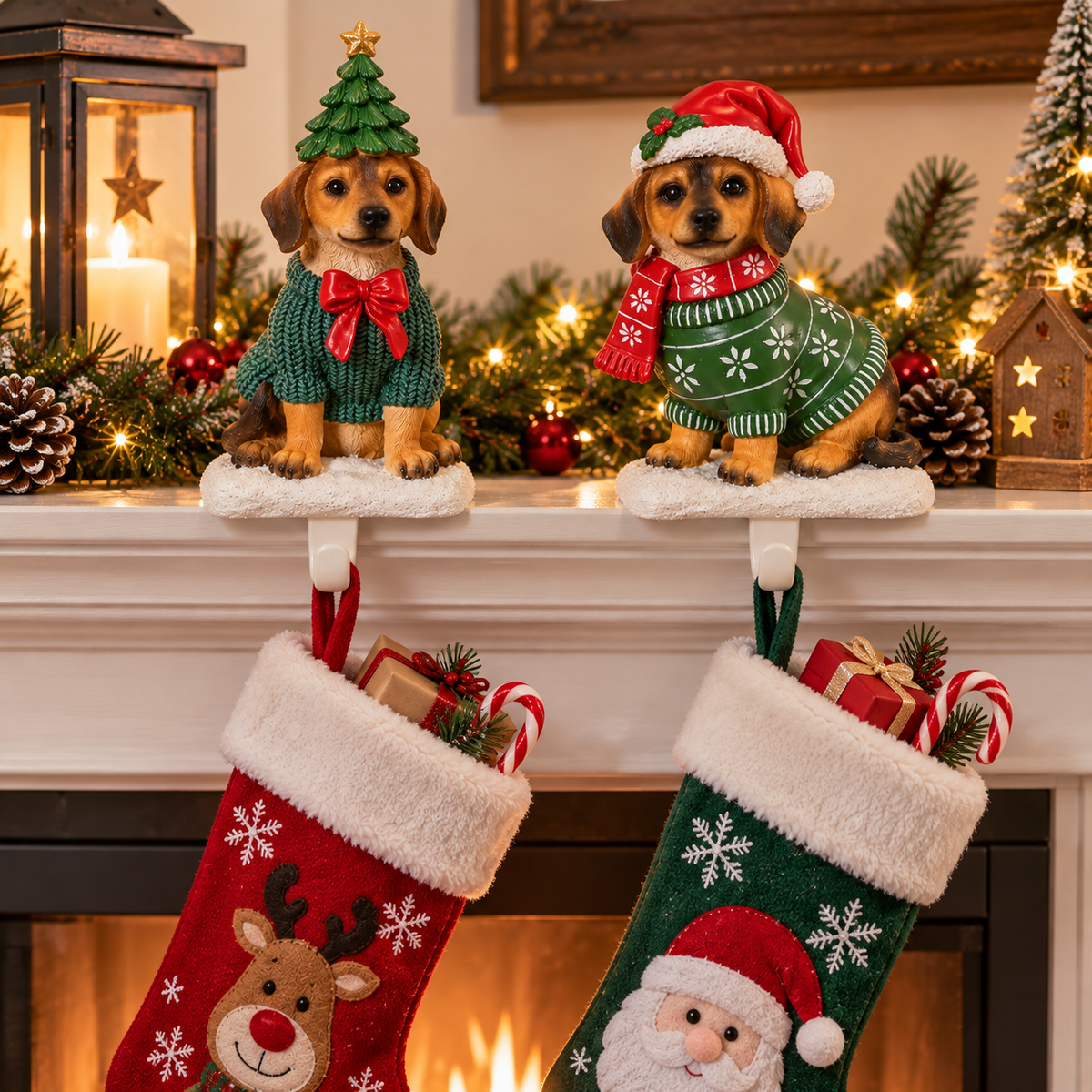 Weihnachtssocken Haken Hunde Winterfreunde 2er Set 16,5 cm