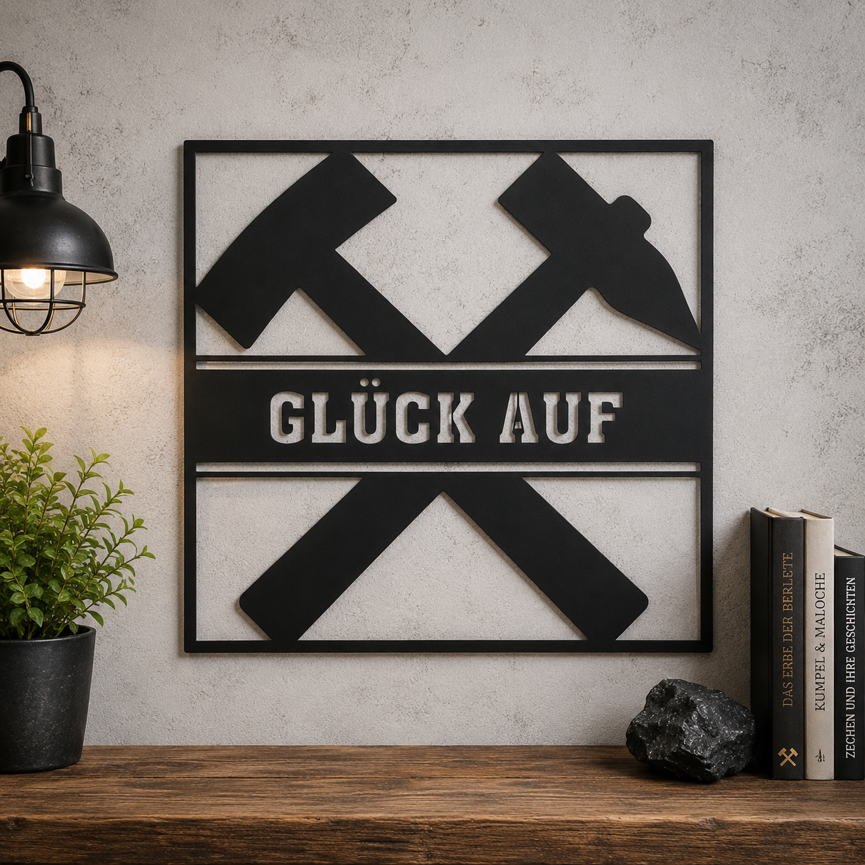 Metall Wandbild Glück Auf Bergbau 40 x 40 cm Schwarz