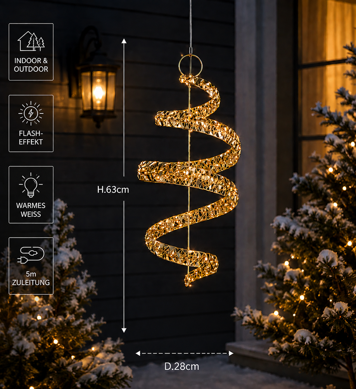 Micro LED Quirl Liora gold warmweiß für Innen und Außen 63 cm