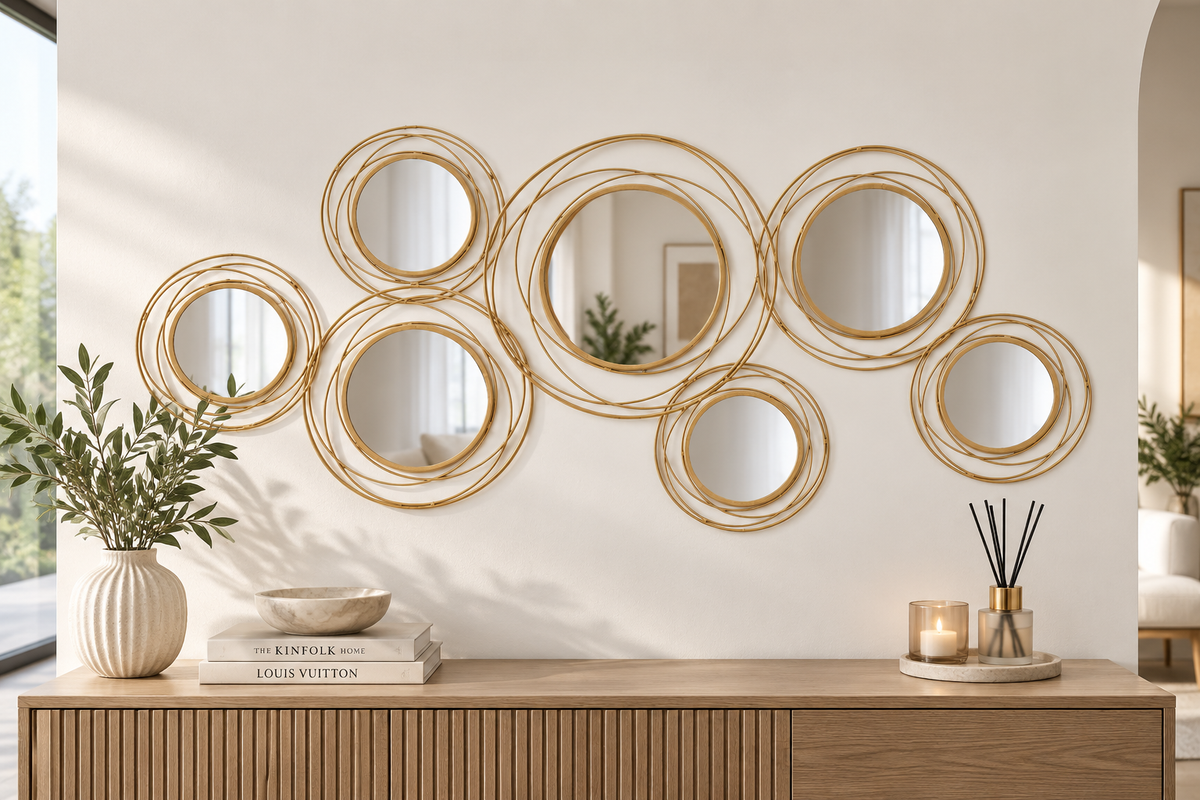 Lunaro Wandspiegel Gold mit Kreisdesign 124,5 cm