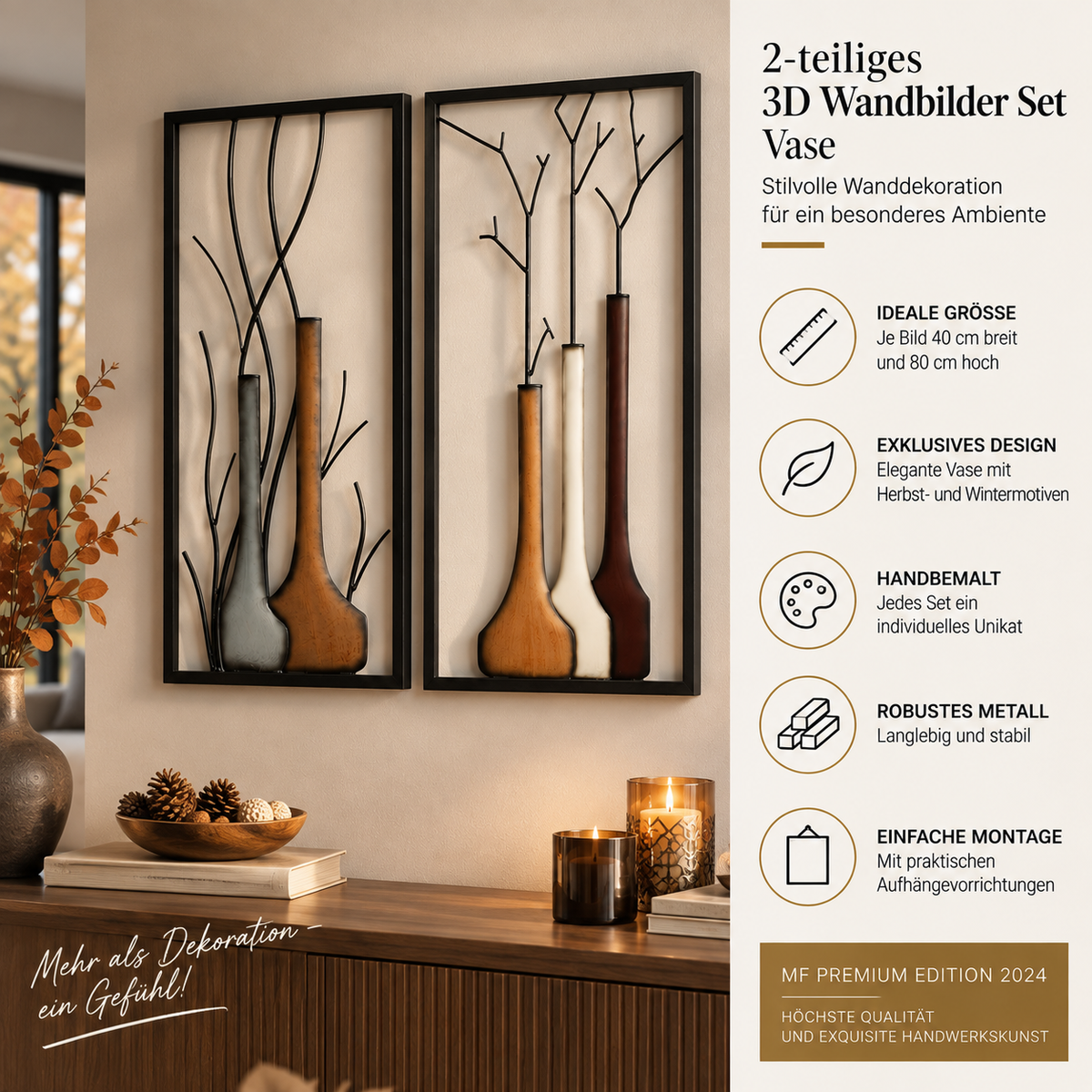 Wandbild Set Vase Herbst Winter MF Premium Edition 2 Teilig Metall