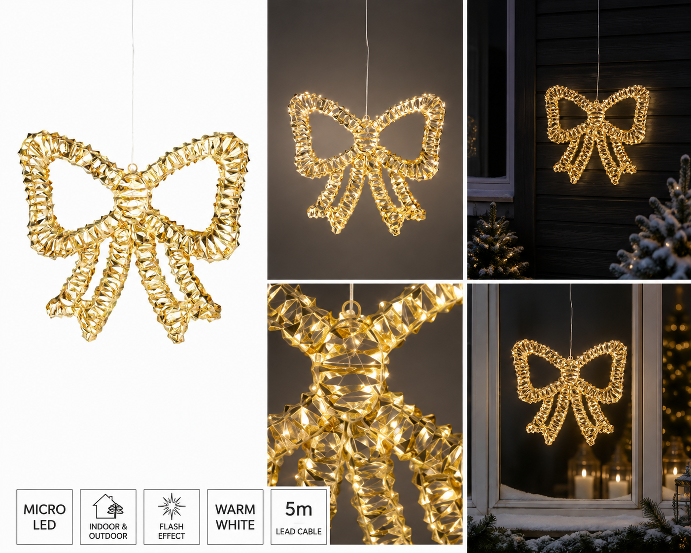 LED Deko Schleife Lumi goldfarben 46 cm für Innen und Außenbereich