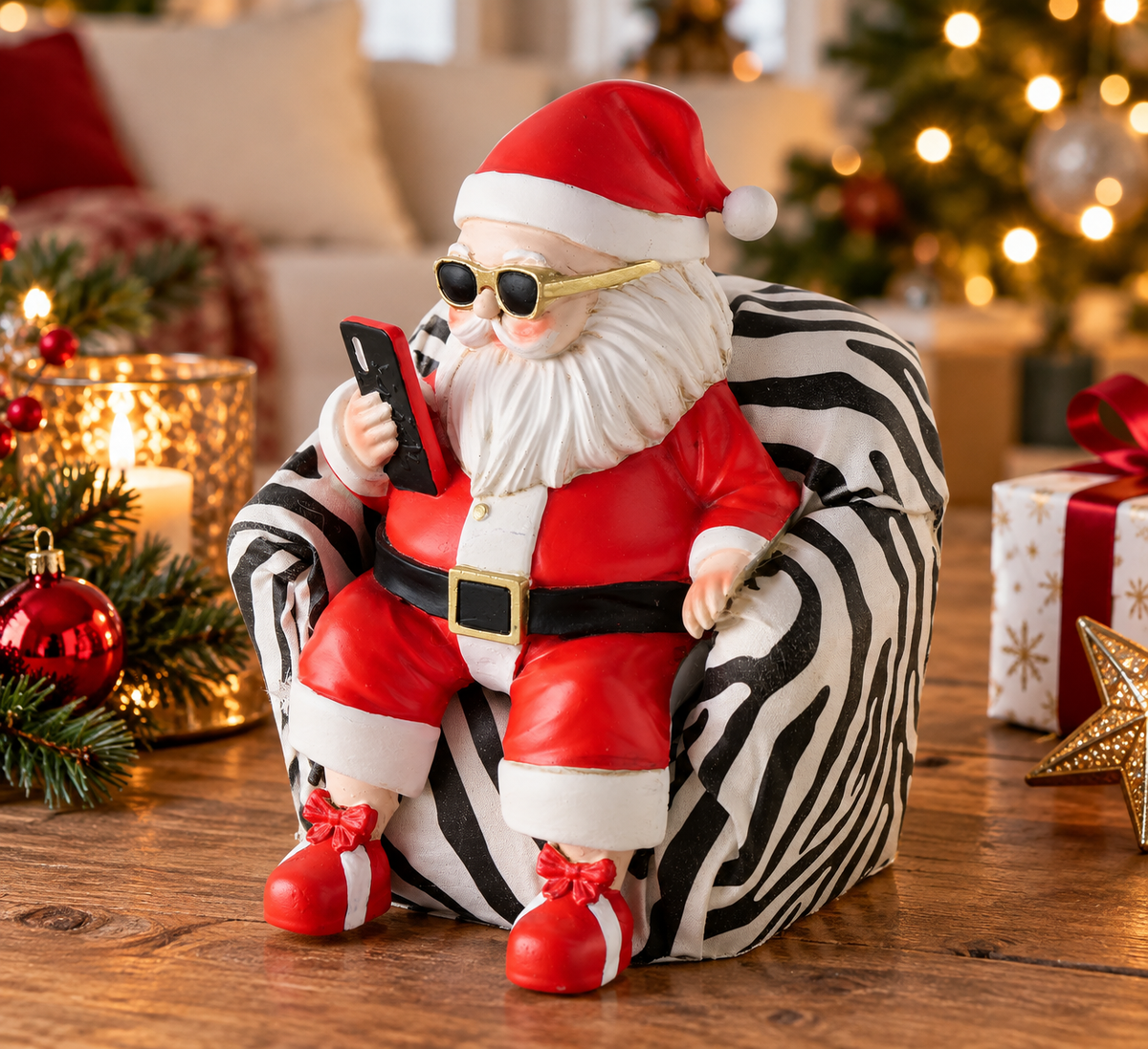Weihnachtsmann Harries im Zebrasessel rot 19,5 cm