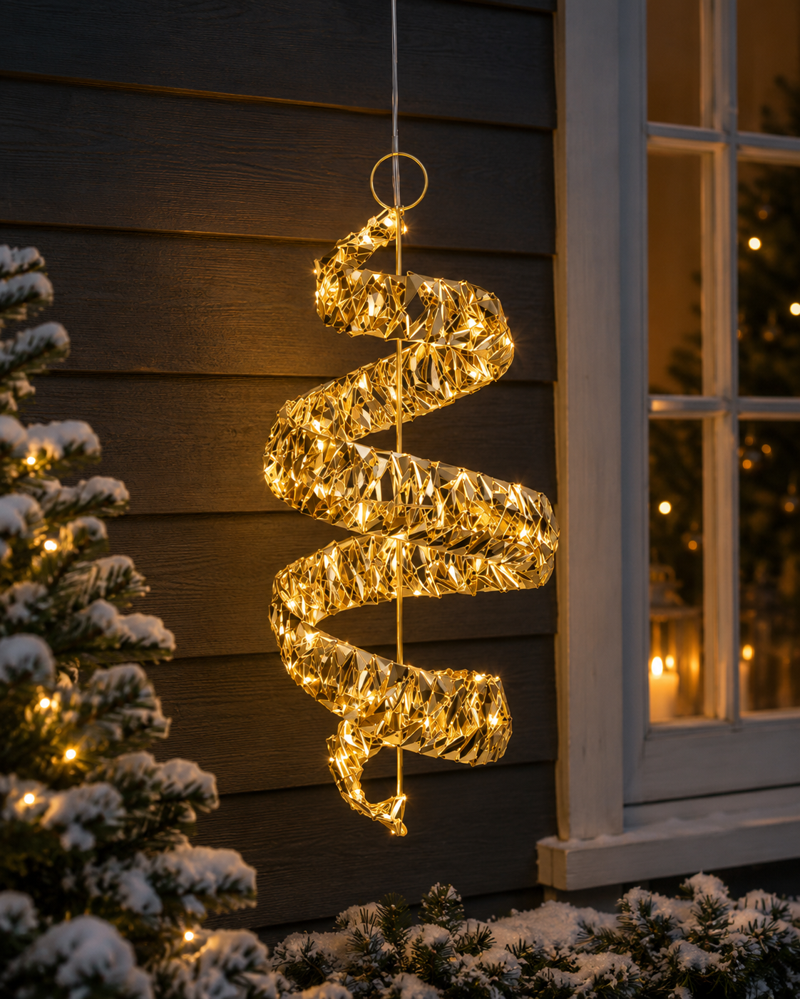 LED Deko Quirl Liora goldfarben 41 cm für Innen und Außenbereich