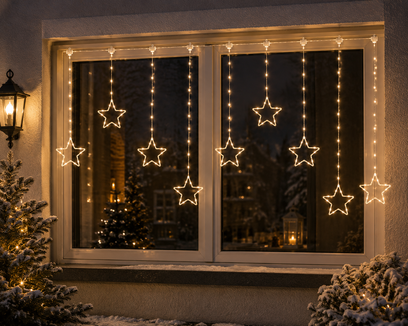 Micro LED Lichtvorhang Sternenzauber mit Sternen warmweiß 120 x 60 cm für Innen und Außen