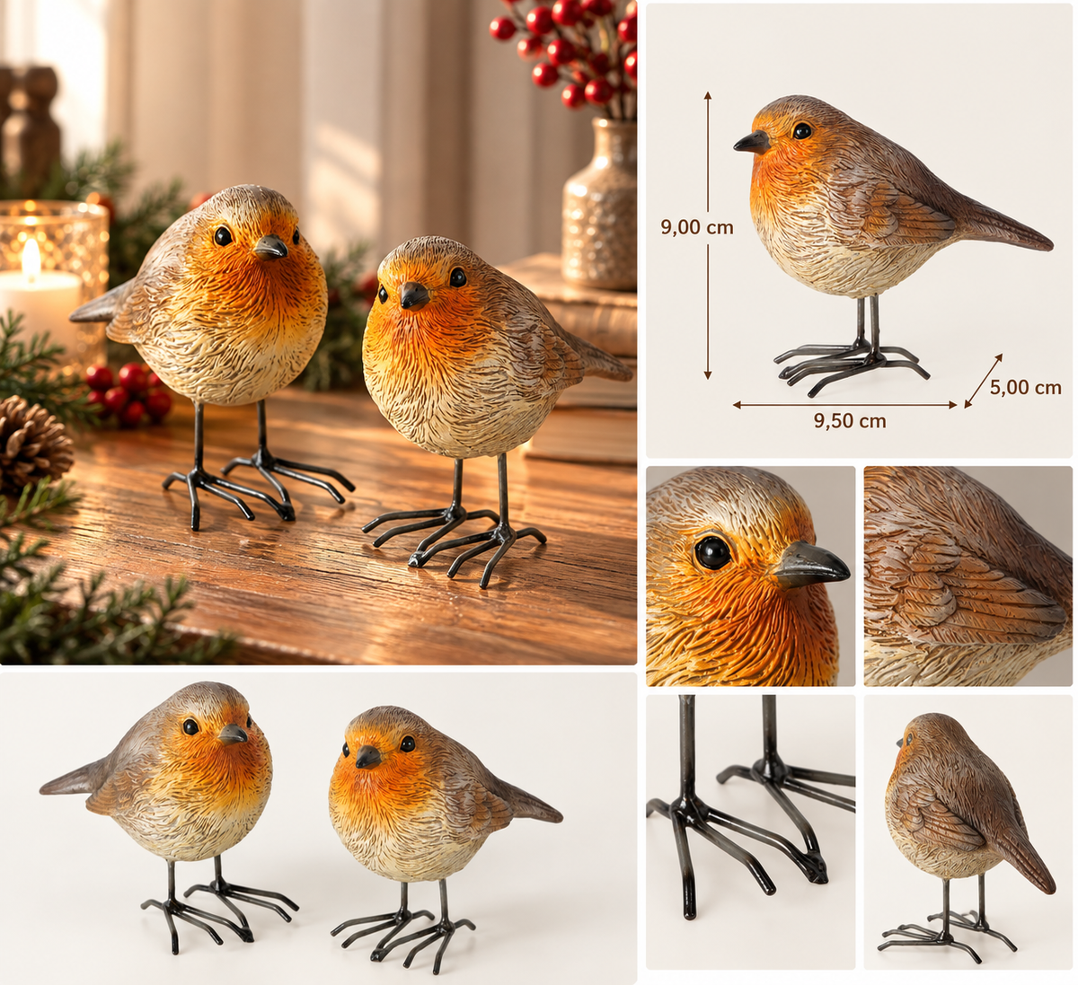 Dekofiguren Kehly Vögel 2er Set braun orange 9 cm