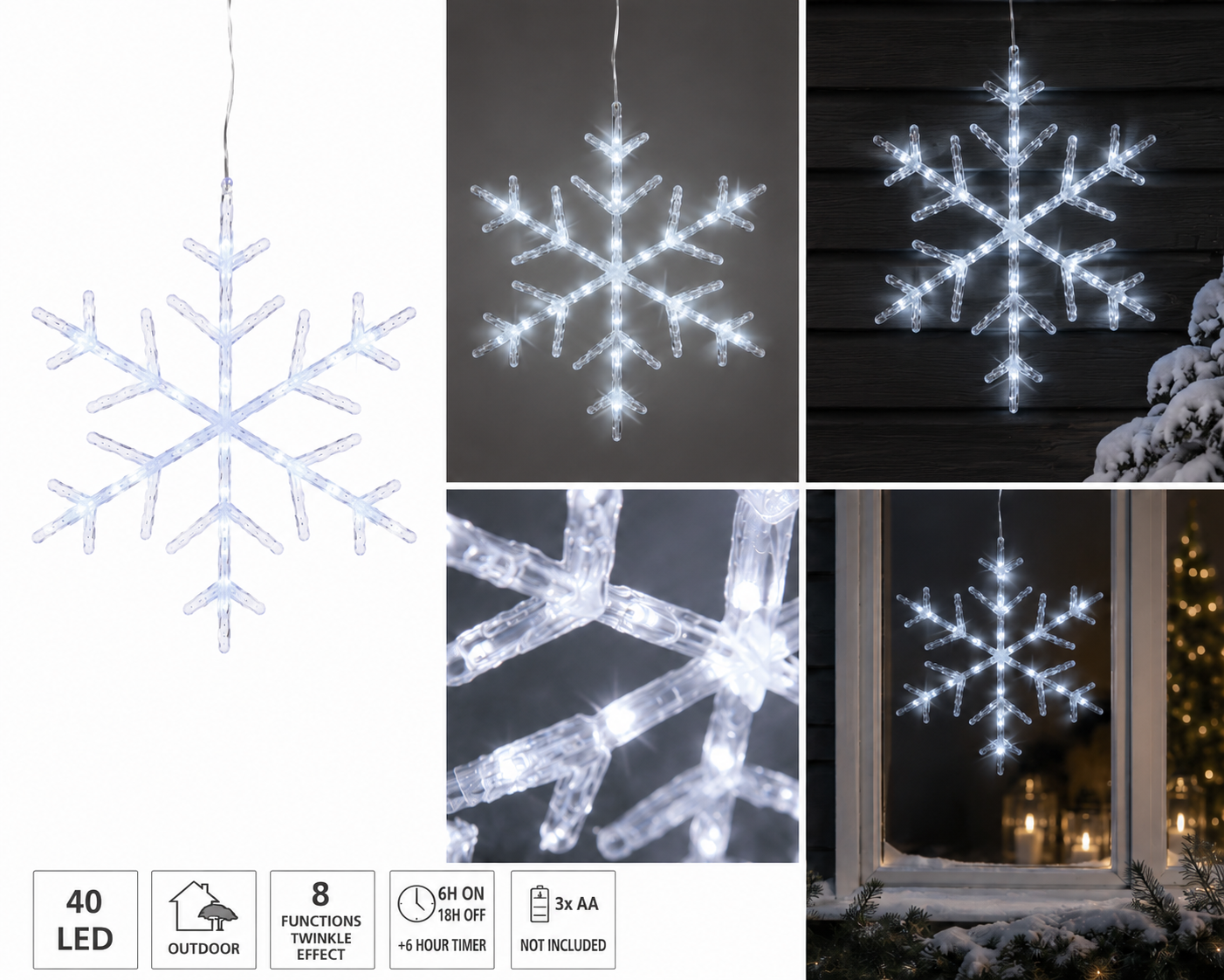 LED Schneeflocke Frostlicht kaltweiß 40 LEDs für Innen und Außen