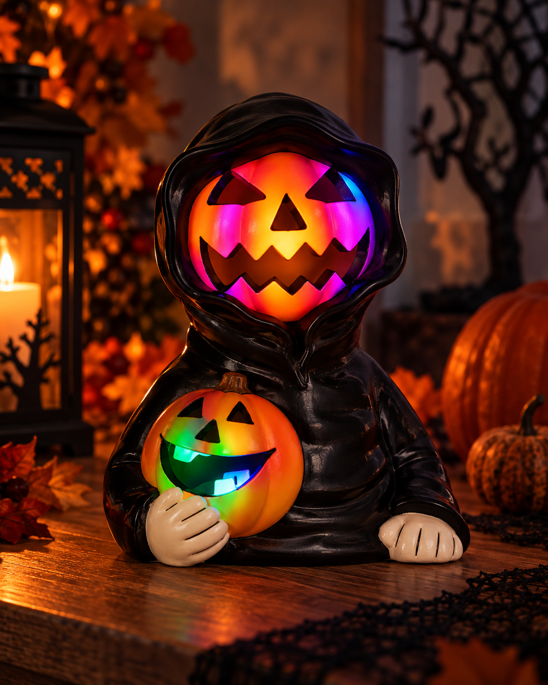 LED Halloweenfigur Pumpkin Shadow mit Farbwechsel schwarz orange 18,5 cm