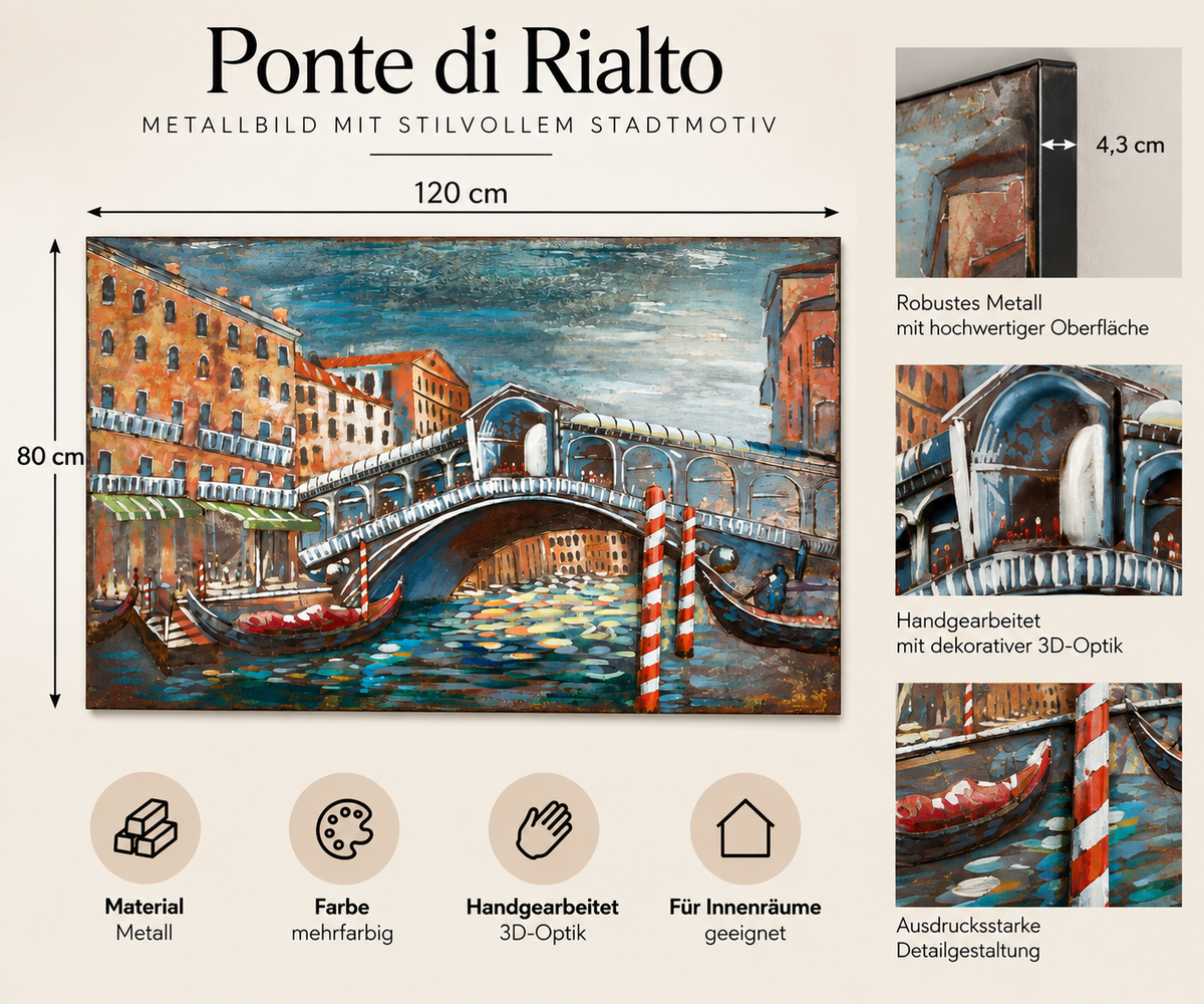 Metallbild Ponte di Rialto Venedig mehrfarbig 120 x 80 cm