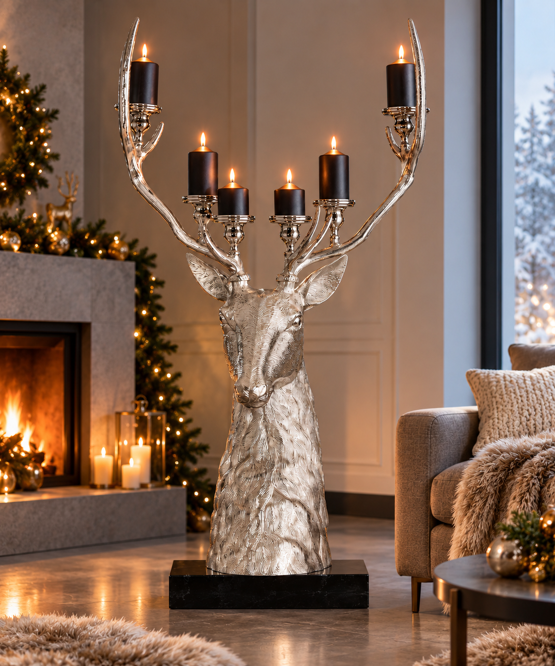Der Waldkönig - Luxuriöser Aluminium Hirsch Skulptur und Kerzenständer für eine rustikale Atmosphäre
