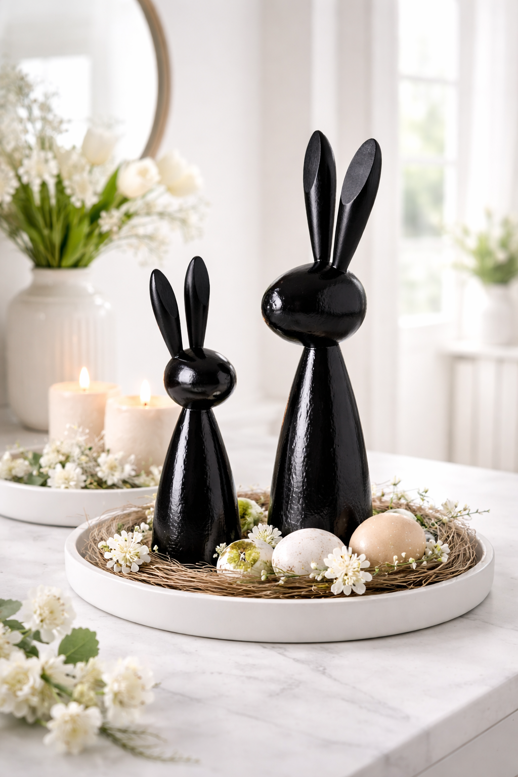 Osterhasen Set Lotis black shine schwarz glänzend aus Holz