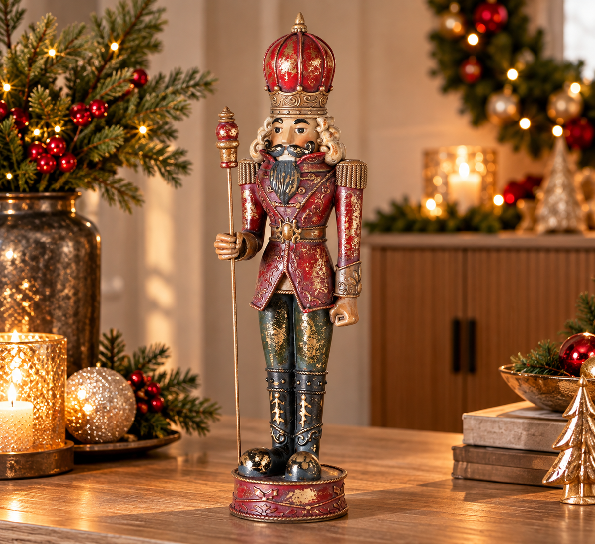 Nussknacker Figur Kronenwächter rot gold 40 cm
