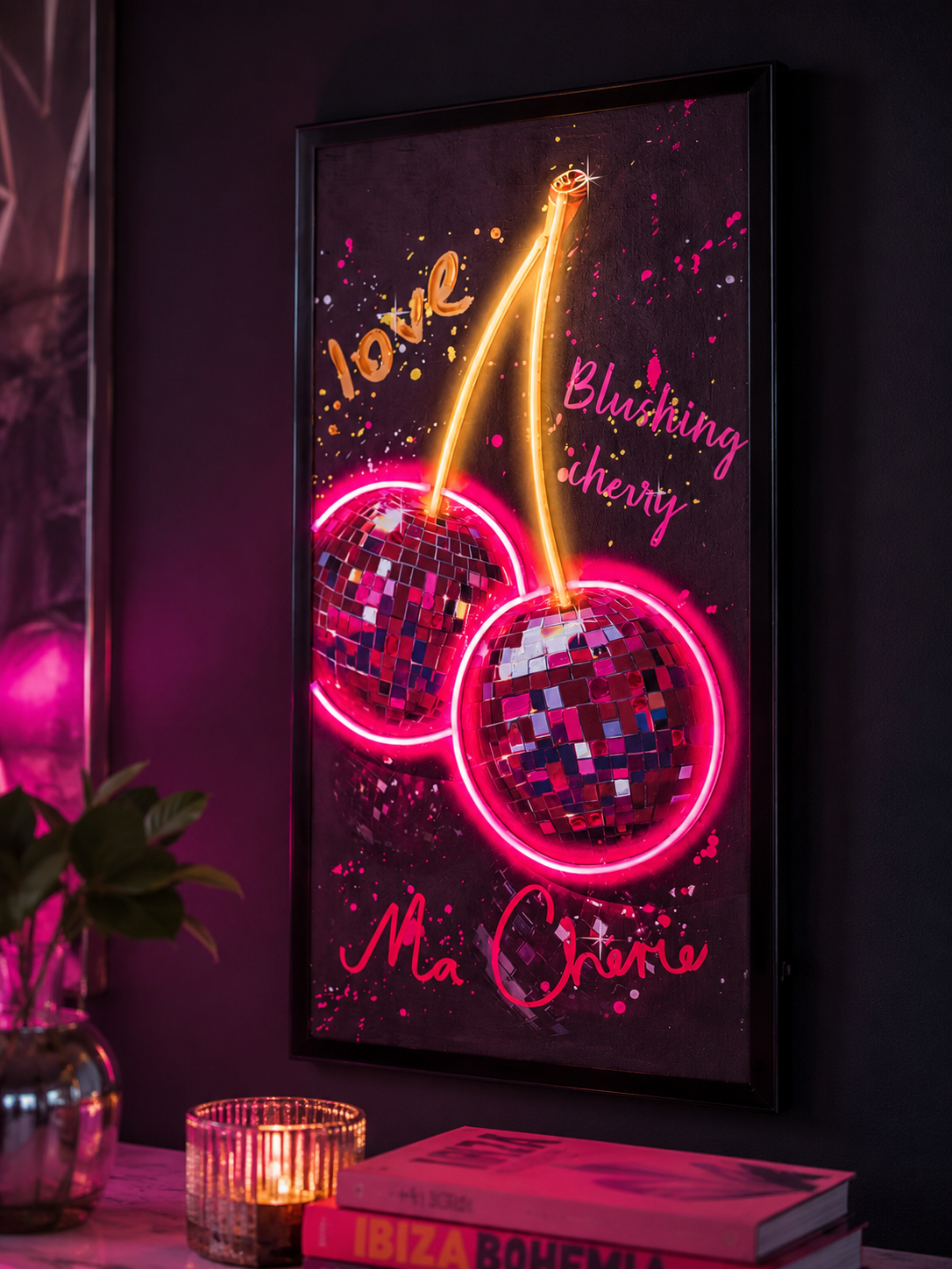 LED Wandbild Neon Cherry Glow 83 x 43 cm