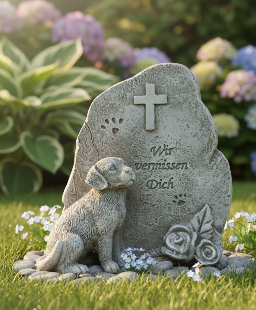 Gedenkstein Faithful Friend Hund Wir Vermissen Dich 11cm Polyresin Grau