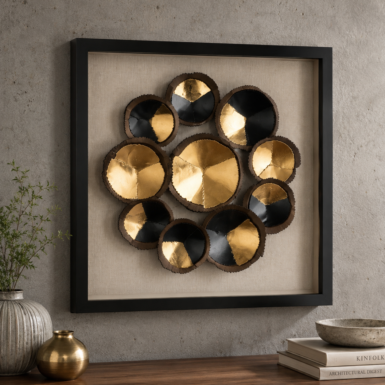 Wandbild 3D Nox schwarz gold 60 x 60 cm