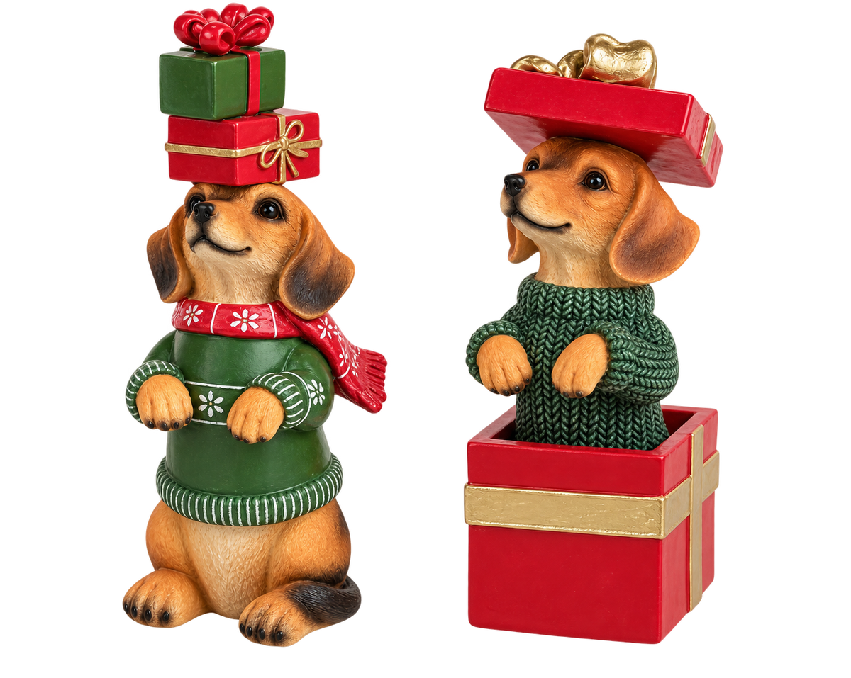 Weihnachtsfiguren Hunde Geschenkfreunde 2er Set 18 cm
