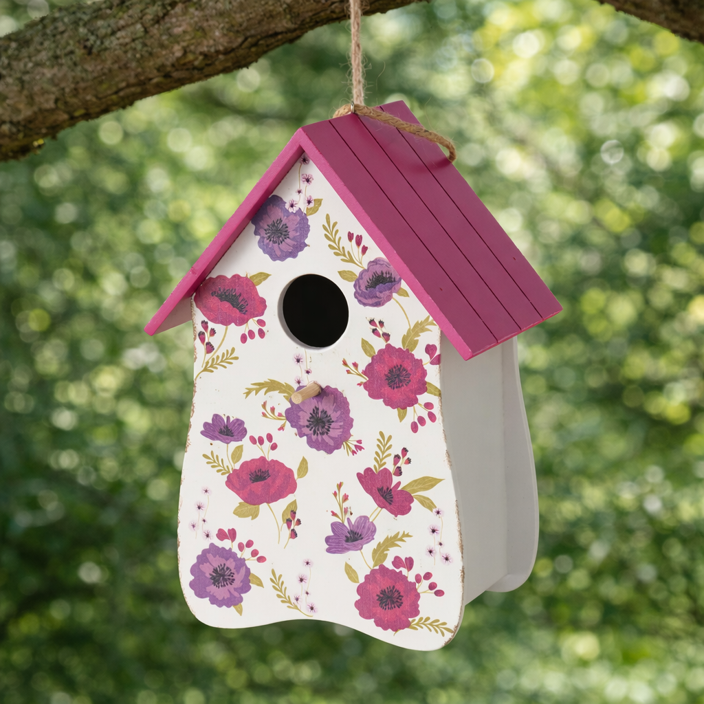 Vogelhaus Holz Anouk Bambus Pink Floral Garten Vogelhaus zum Aufhängen