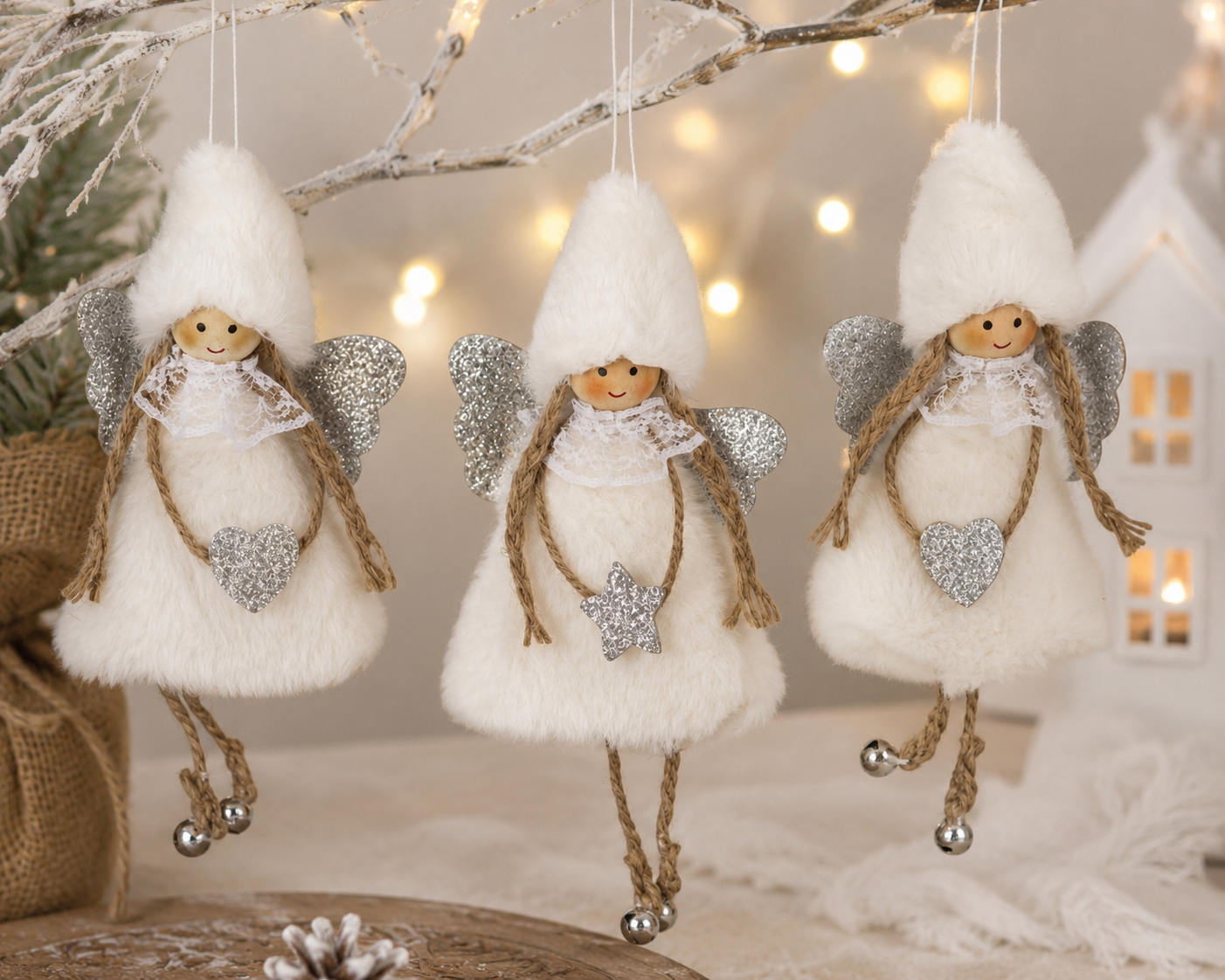 Weihnachtsanhänger Engel Liora 3er Set in Silber und Weiß