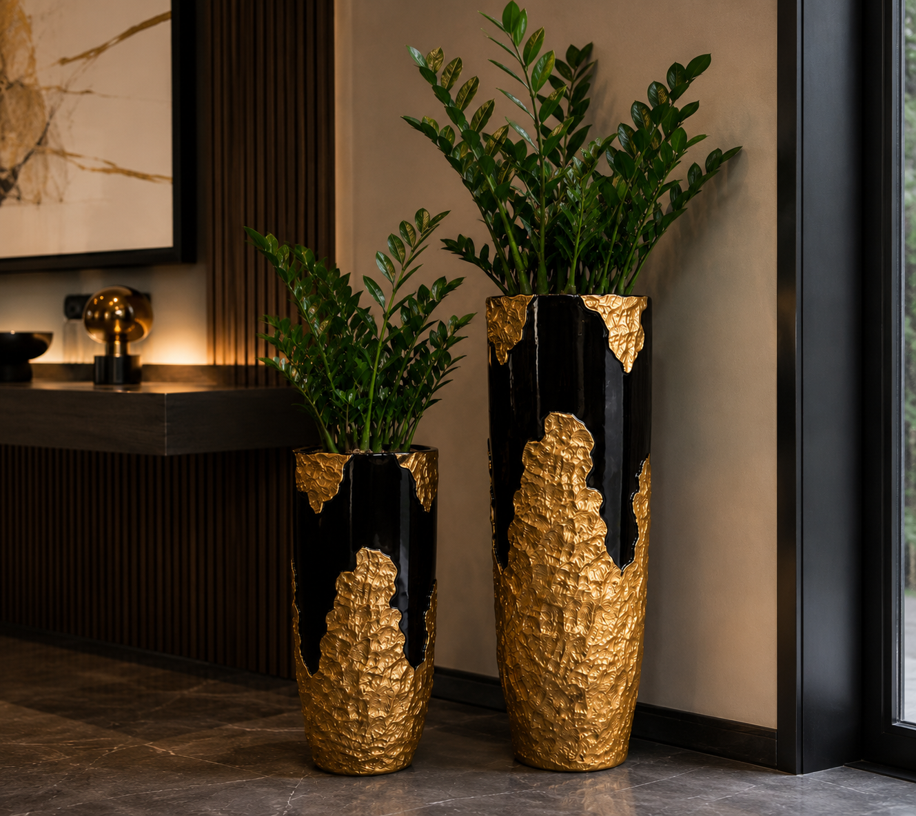 Übertopf XXL Rovamo schwarz gold Magnesia 70cm oder 90cm
