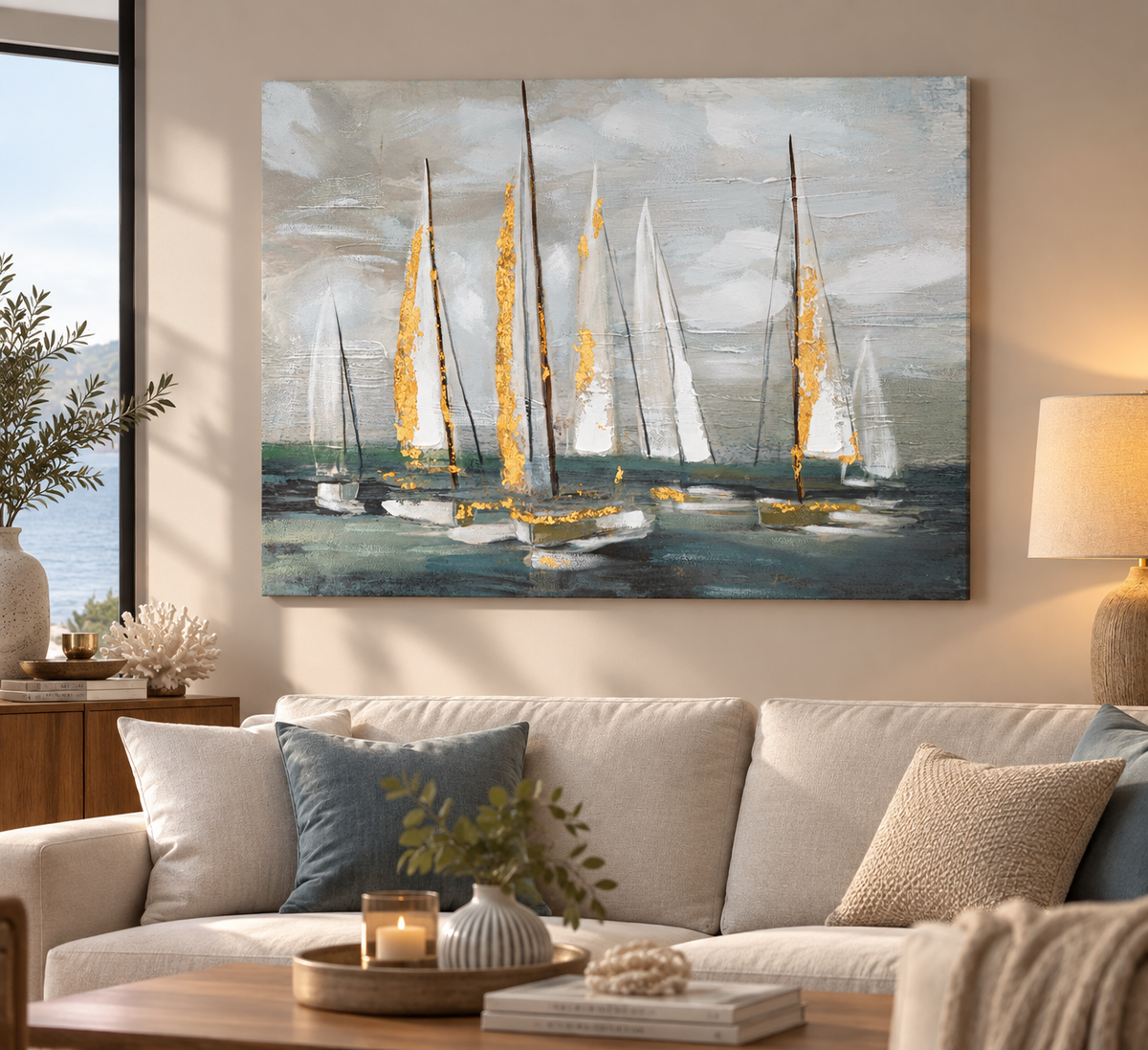 Wall picture Golden Sails Glam Sea Canvas 100x80cm