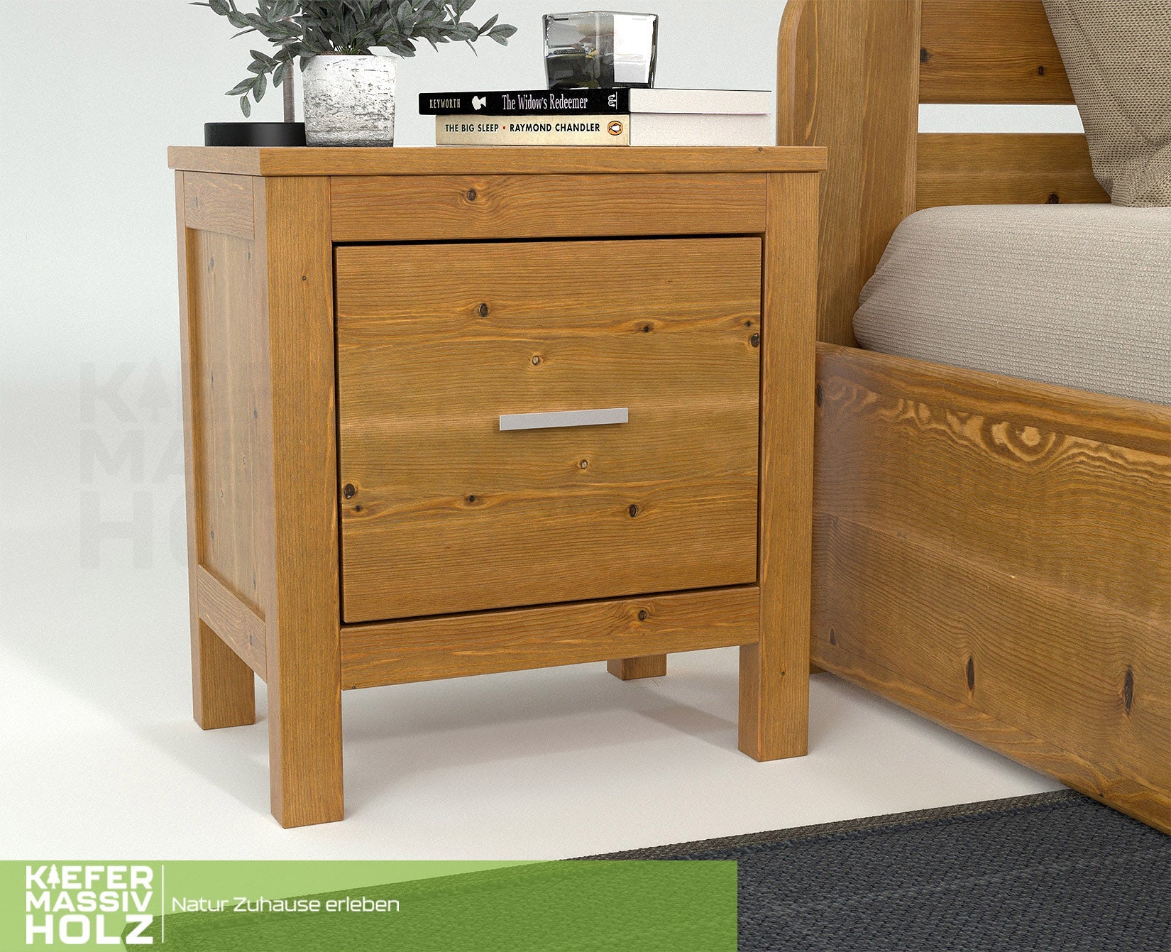 Silage Nachttisch mit Schublade Premium Line | 100% Bio Kiefer Massivholz