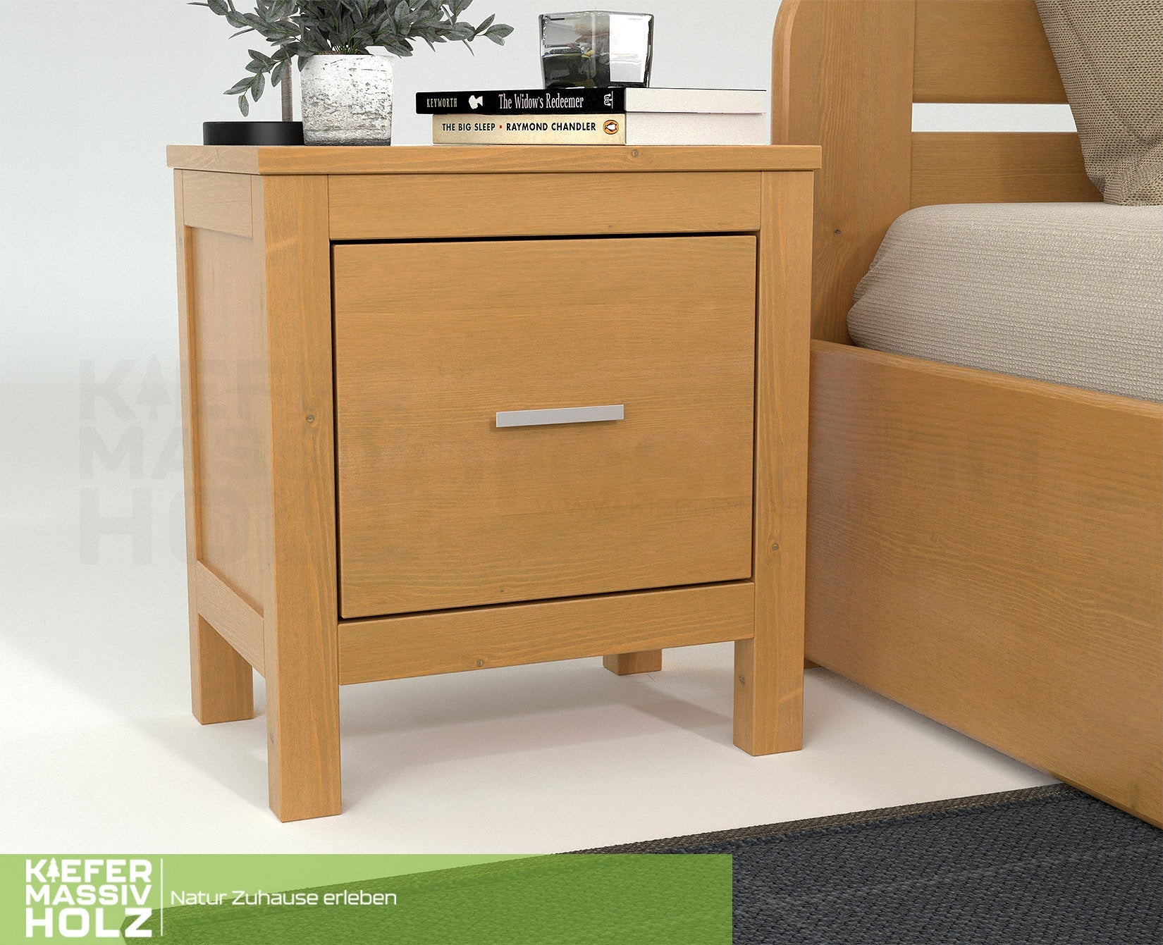 Silage Nachttisch mit Schublade Premium Line | 100% Bio Kiefer Massivholz