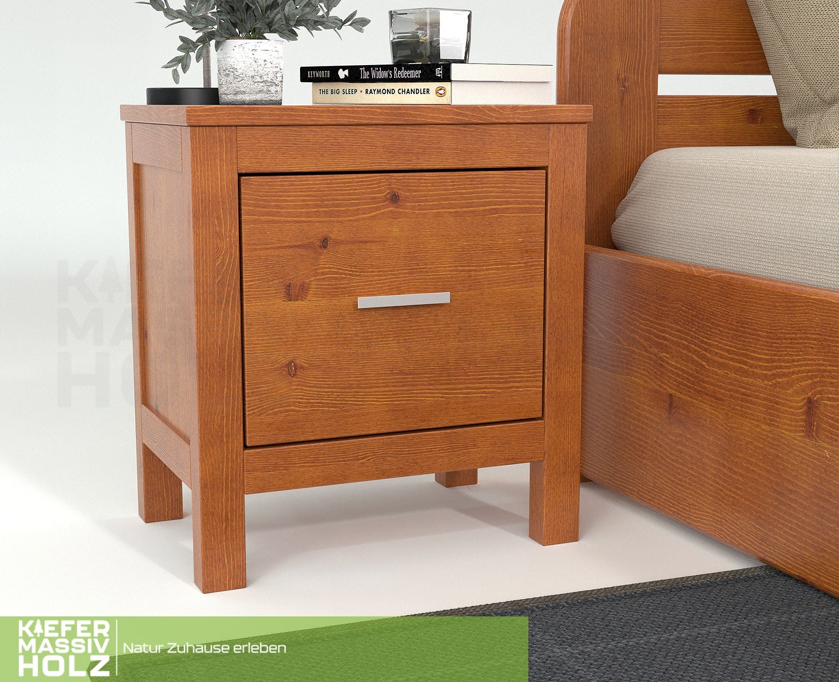 Silage Nachttisch mit Schublade Premium Line | 100% Bio Kiefer Massivholz