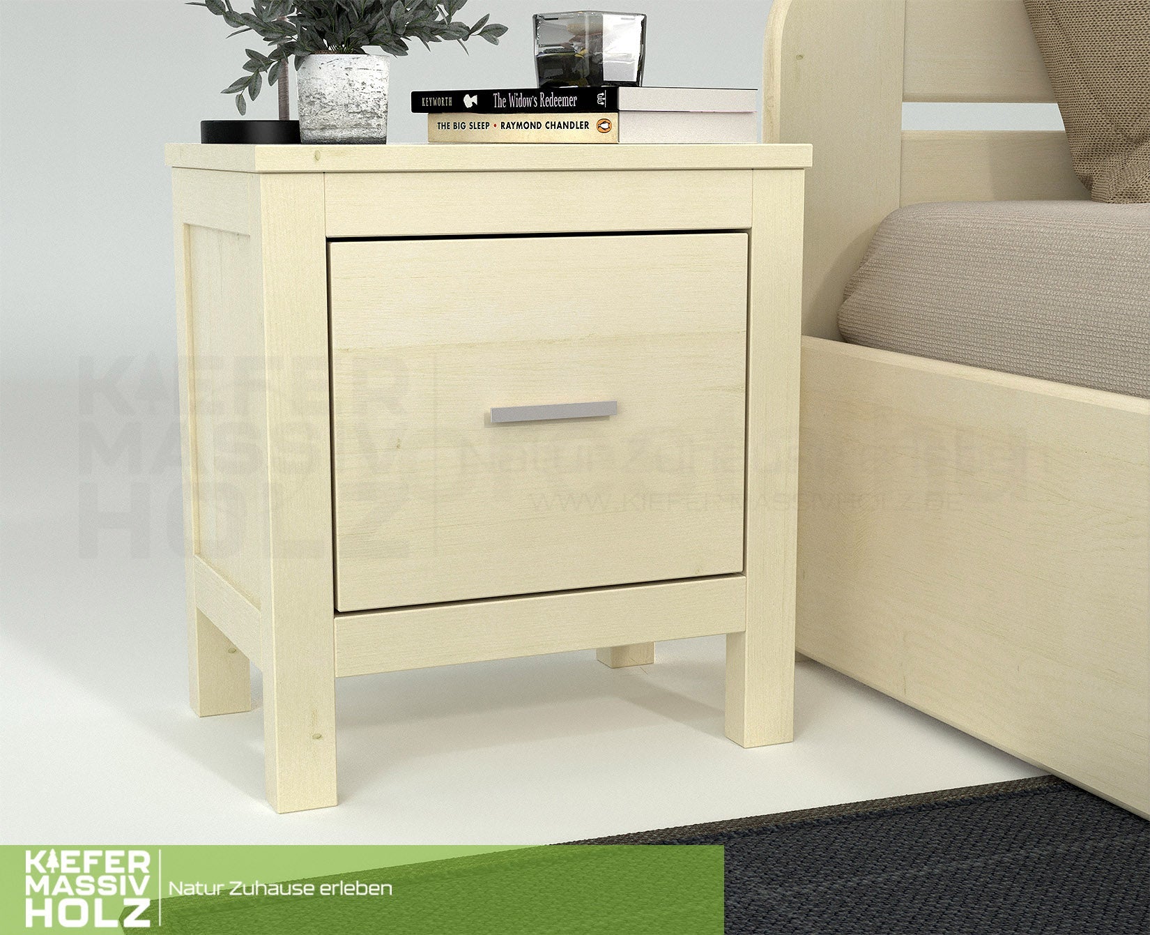 Silage Nachttisch mit Schublade Premium Line | 100% Bio Kiefer Massivholz