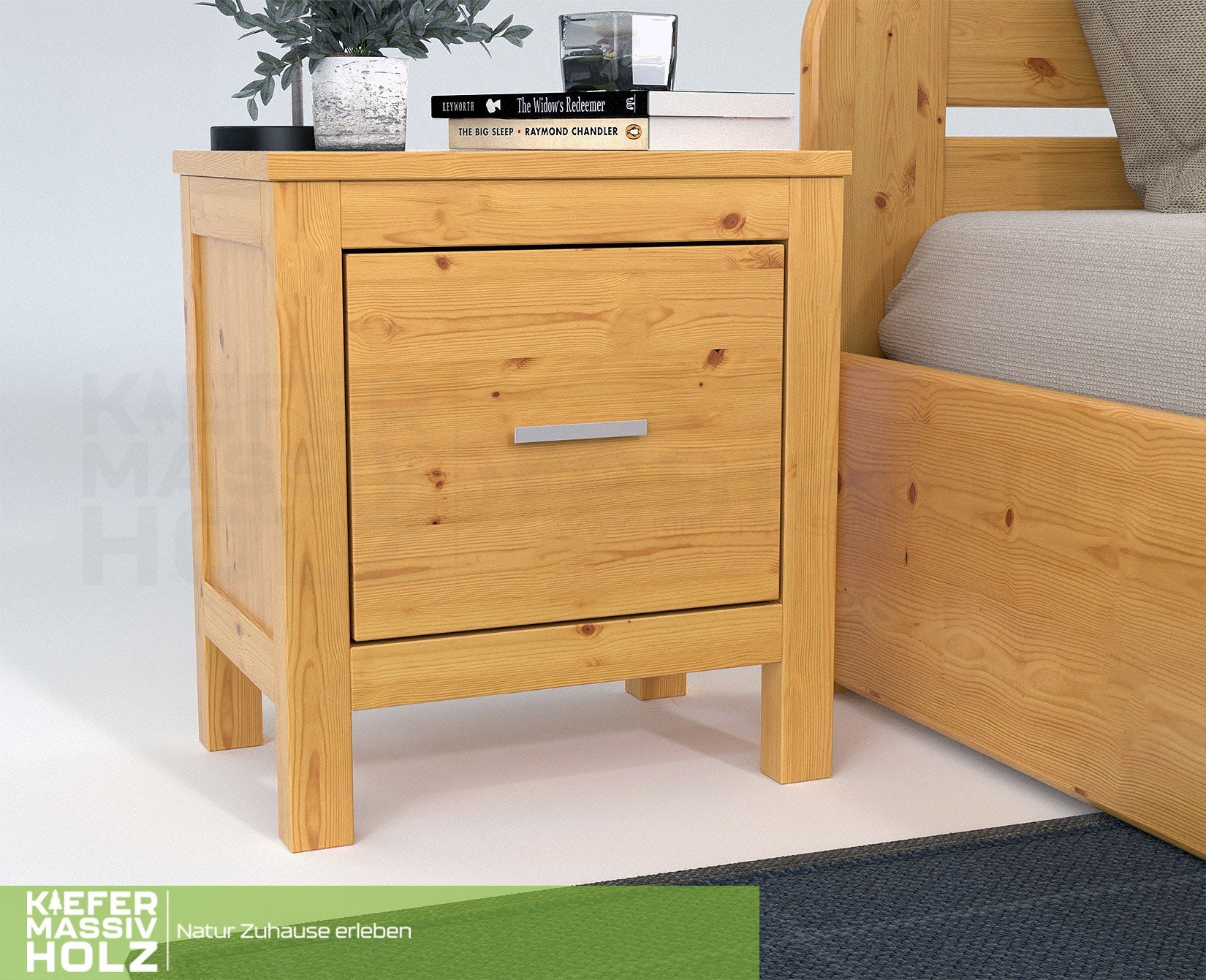 Silage Nachttisch mit Schublade Premium Line | 100% Bio Kiefer Massivholz