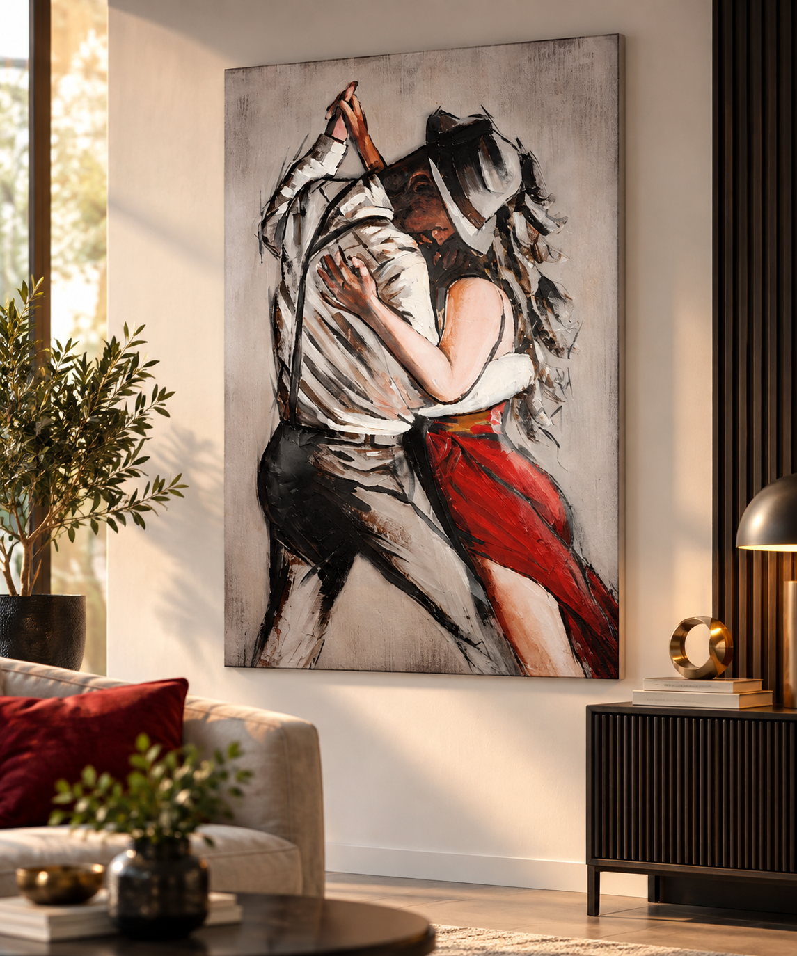 Metallbild Tango Paarmotiv grau rot 80 x 120 cm