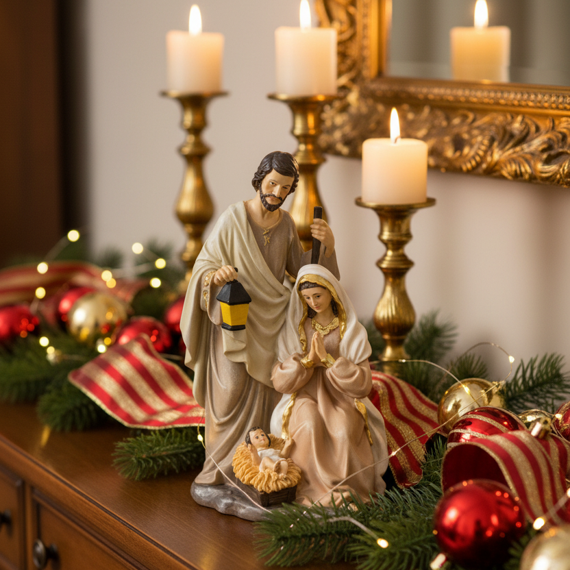 Nativity figure Holy Family Bethlehem 21cm polyresin Christmas decoration