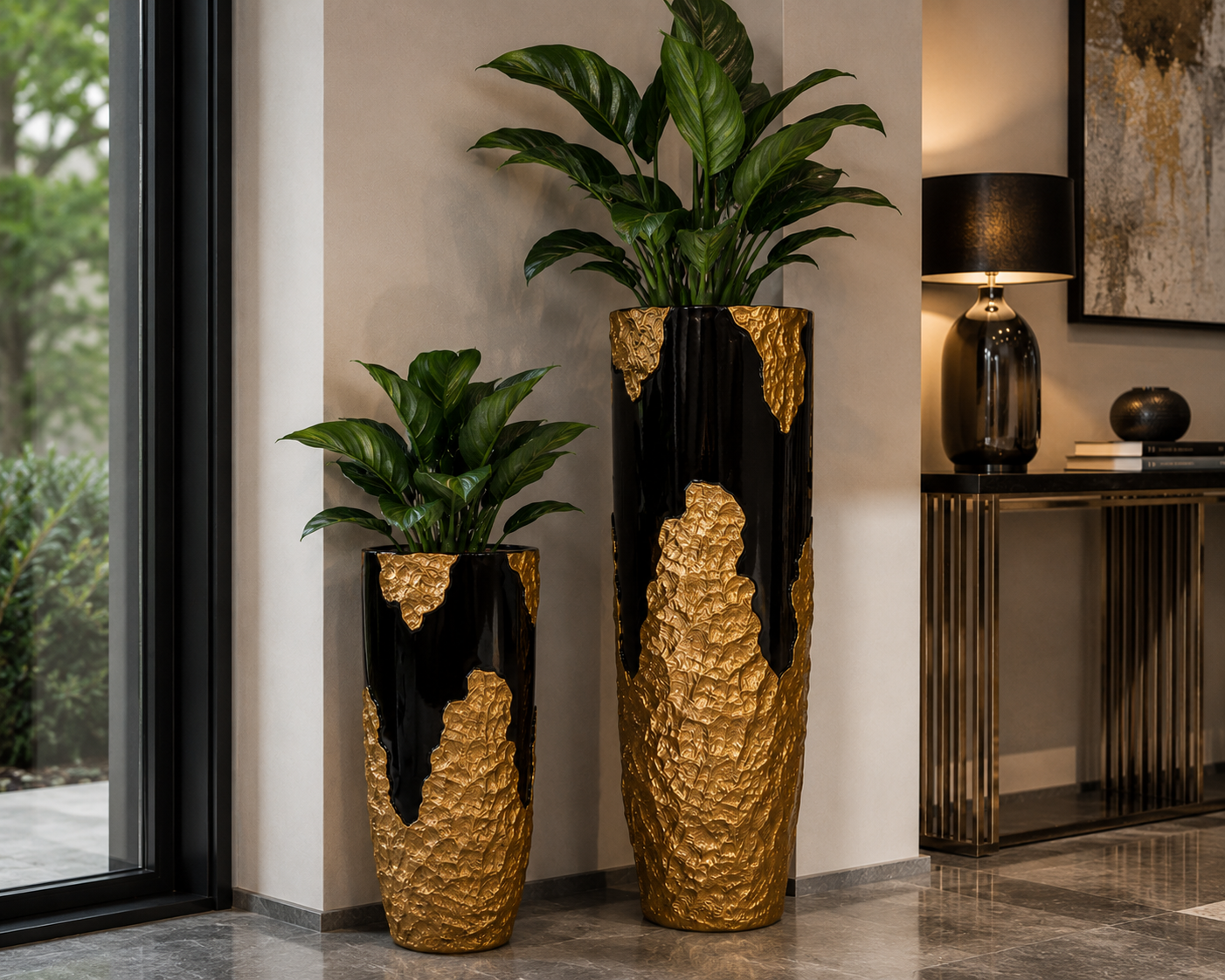Übertopf XXL Rovamo schwarz gold Magnesia 70cm oder 90cm